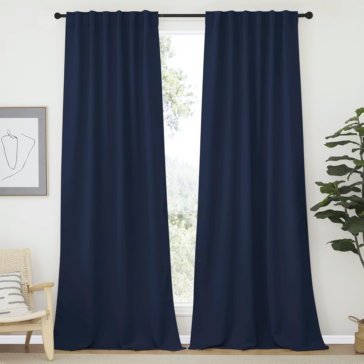 NICETOWN Blackout Curtains for Living Room - Navy Drapes Set