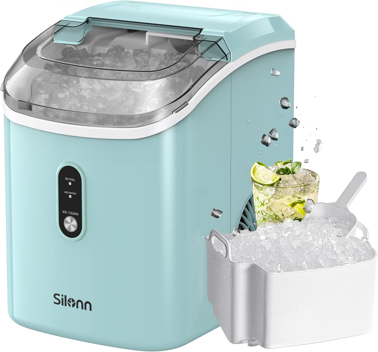 Silonn Nugget Ice Maker: Chewable Pellet Ice, Self-Cleaning, Portable