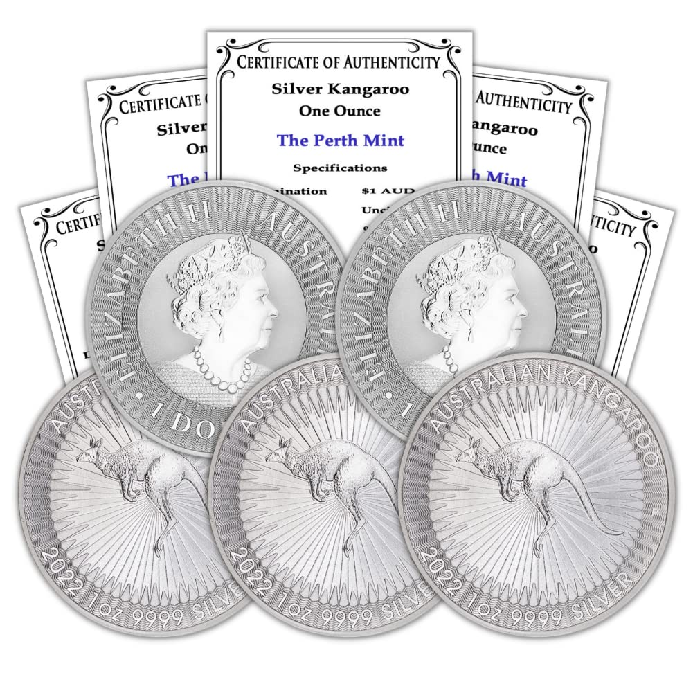 2022 P Lot of 5 oz Australian Silver Kangaroo Coins Uncirculated