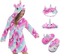 Unicorn Hooded Robe Set for Girls - Soft Flannel Robe with Slippers