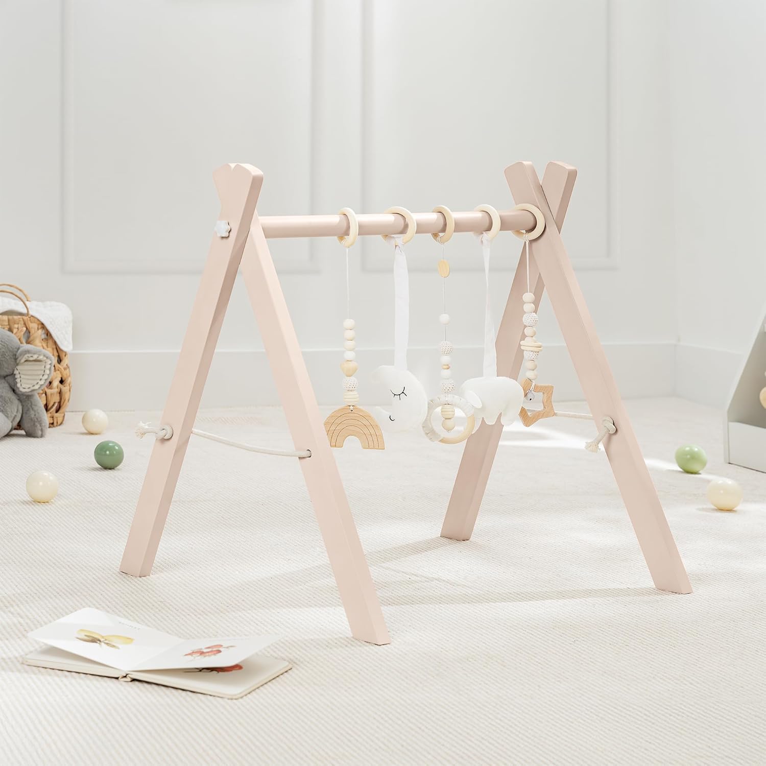 Comfy Cubs Wooden Baby Play Gym for Infant Motor Skills