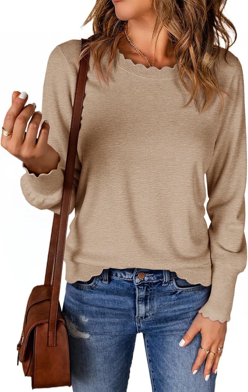 Cicy Bell Womens Crew Neck Long Sleeve Sweater for Fall Style