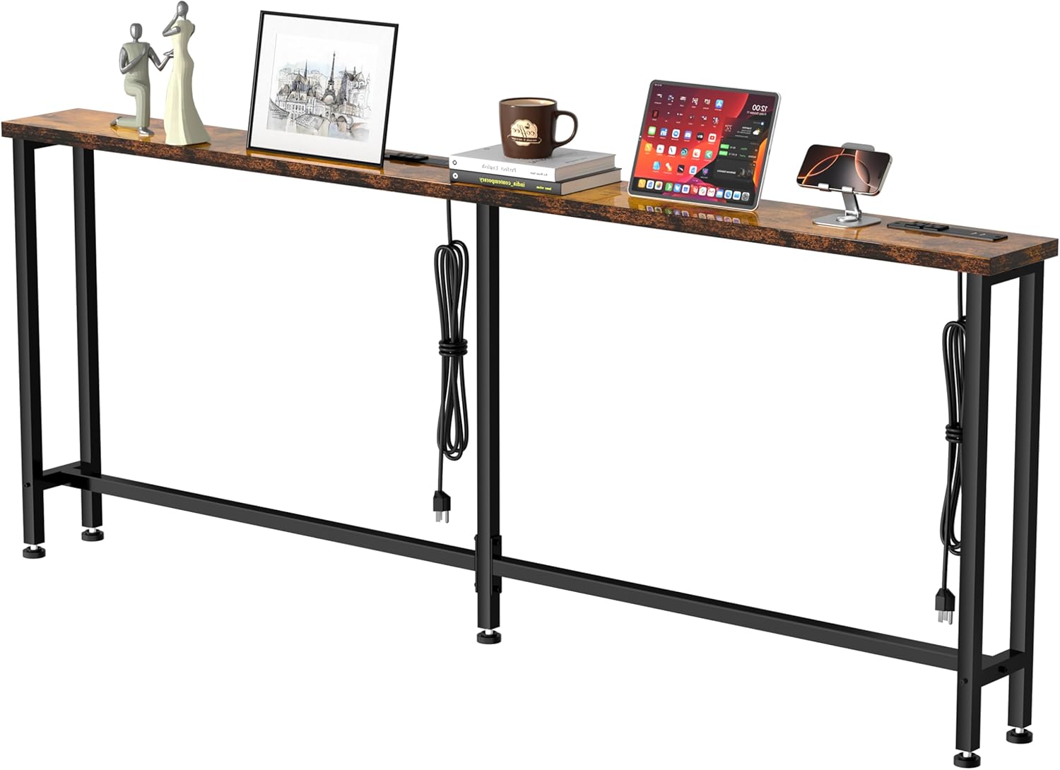 GRLEAF 70 Sofa Table with Power Strip for Easy Charging