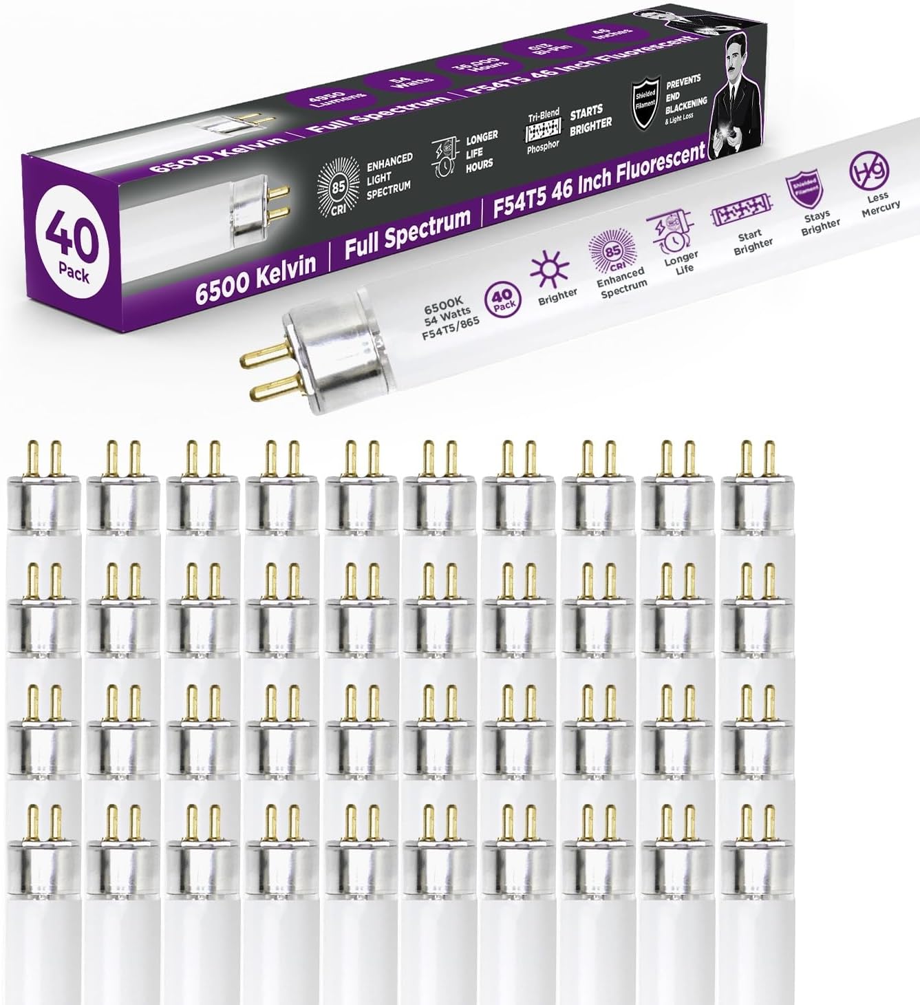 GoodBulb F54T5 54W 46 Inch T5 Fluorescent Light Bulb Pack
