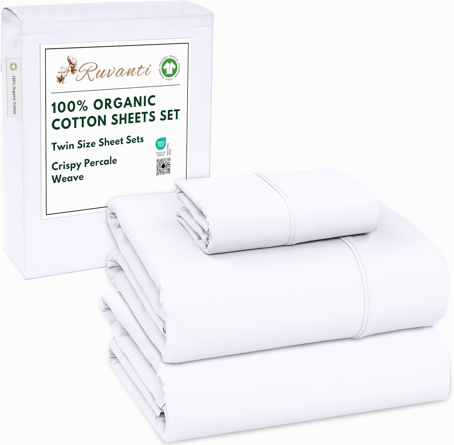 100% Organic Cotton Twin Sheets Set with Deep Pocket Fit