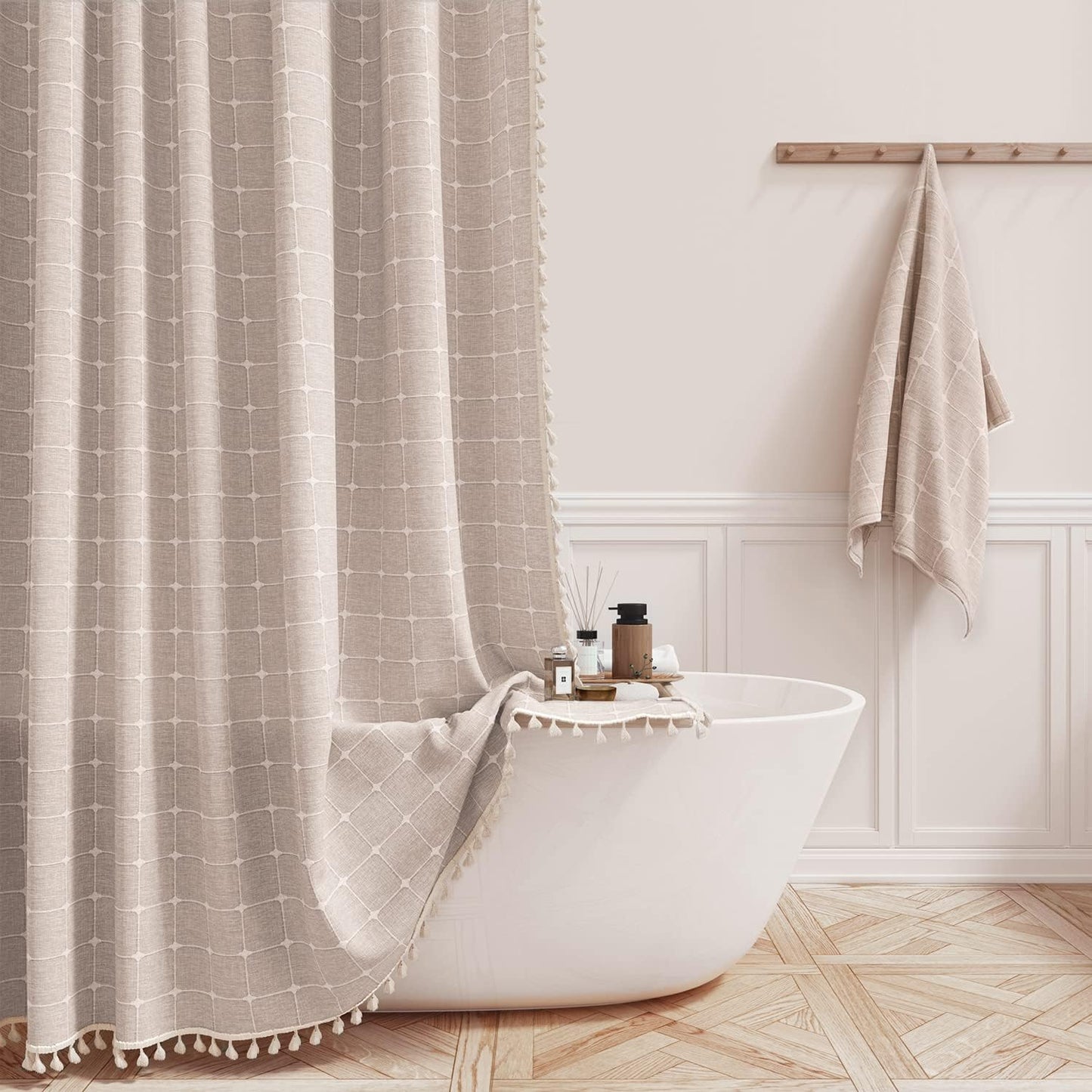 BTTN Extra Long Shower Curtain - Boho Farmhouse Chic Design