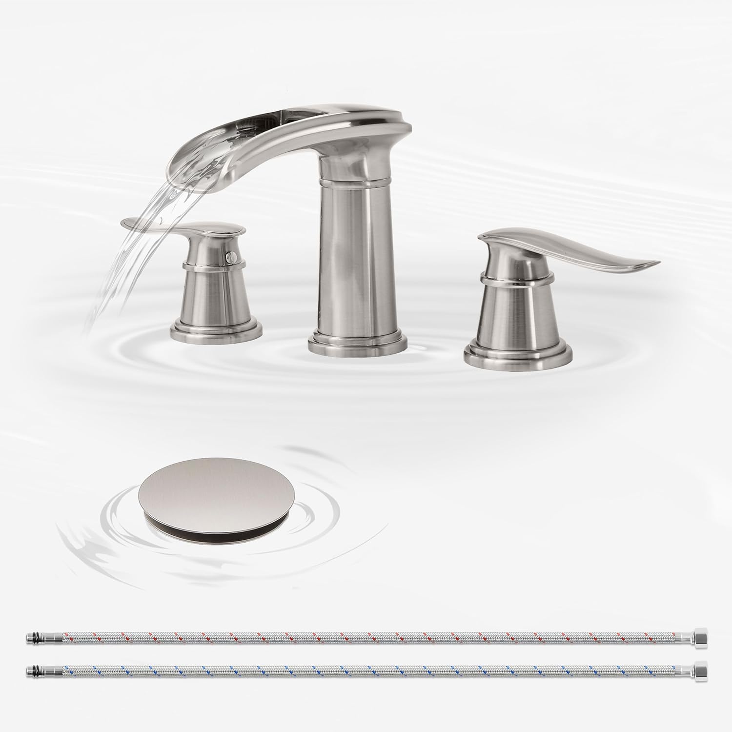 BWE Waterfall Bathroom Faucet with Dual-Handle Control for Sinks