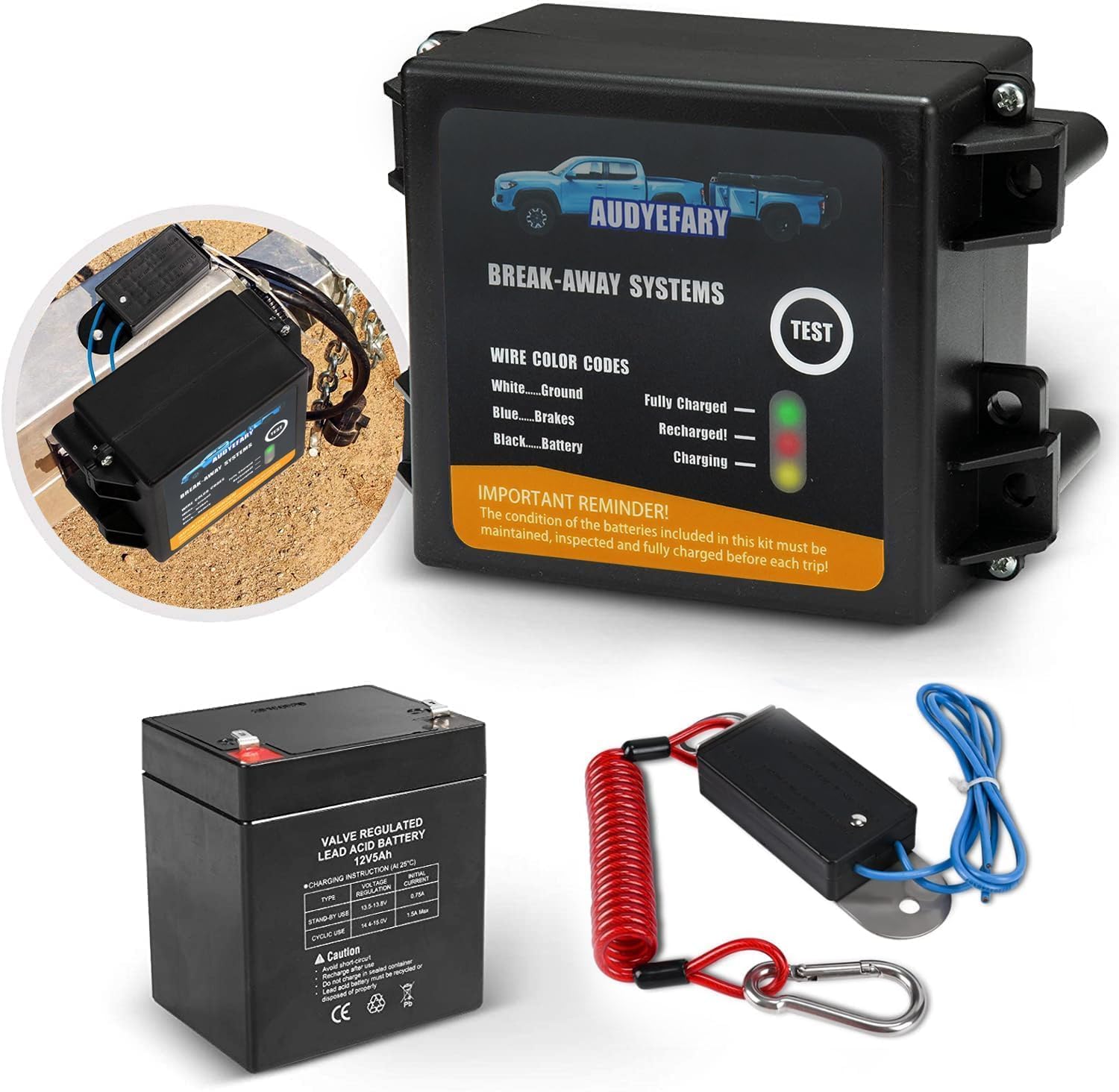 Trailer Brakes Breakaway Kit with Charger for Ultimate Safety