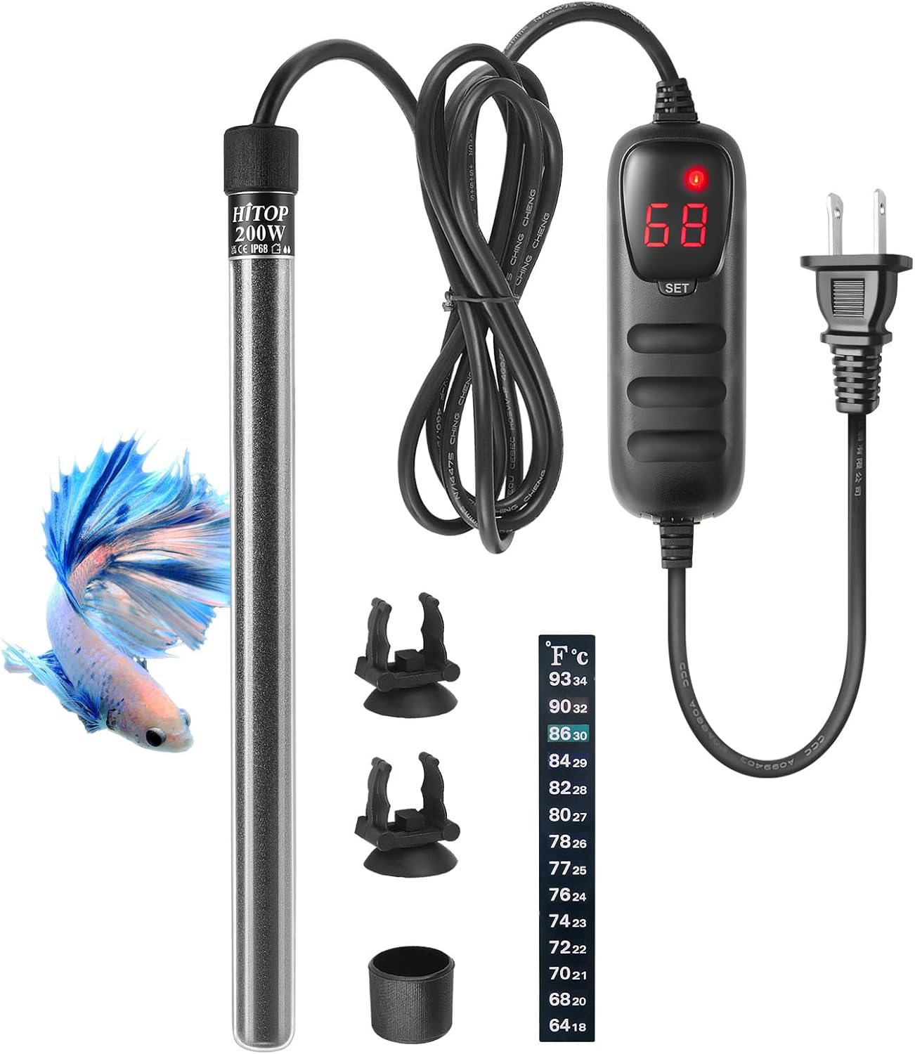 200W HITOP Submersible Aquarium Heater - Precise Temp Control
