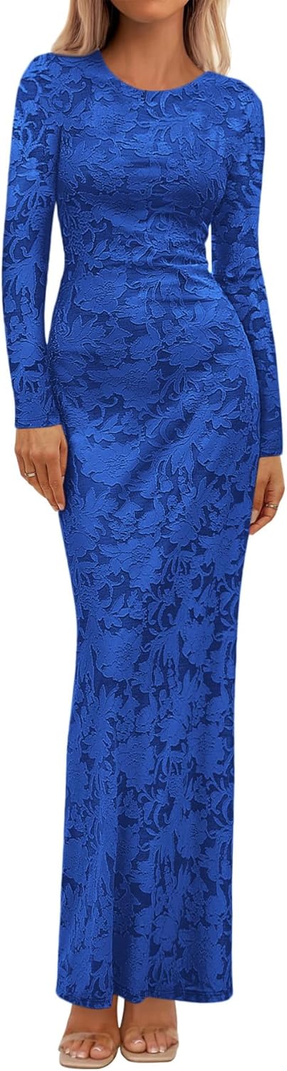 Elegant Floral Lace Bodycon Maxi Dress for Wedding Guests