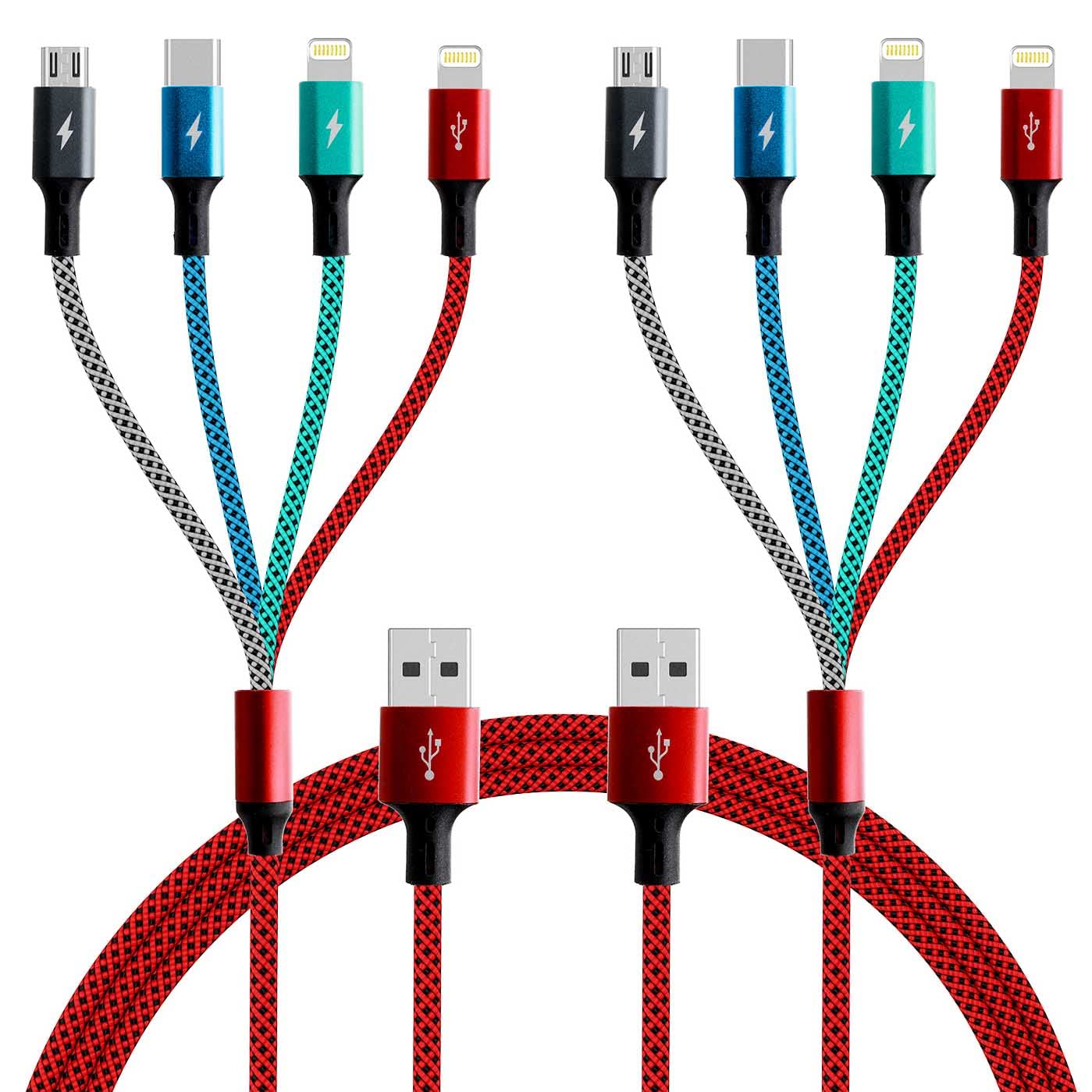 Fast Charging 4-in-1 Multi Cable - 2-Pack 6Ft