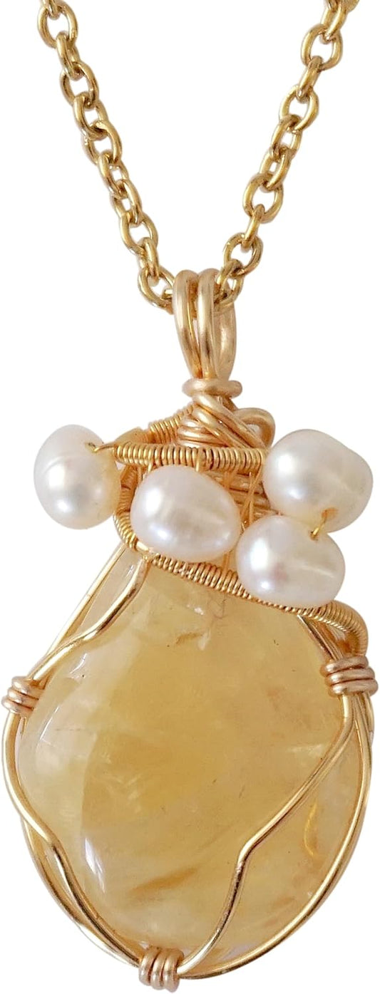 Women's Birthstone & Pearl Statement Necklace - Unique Design