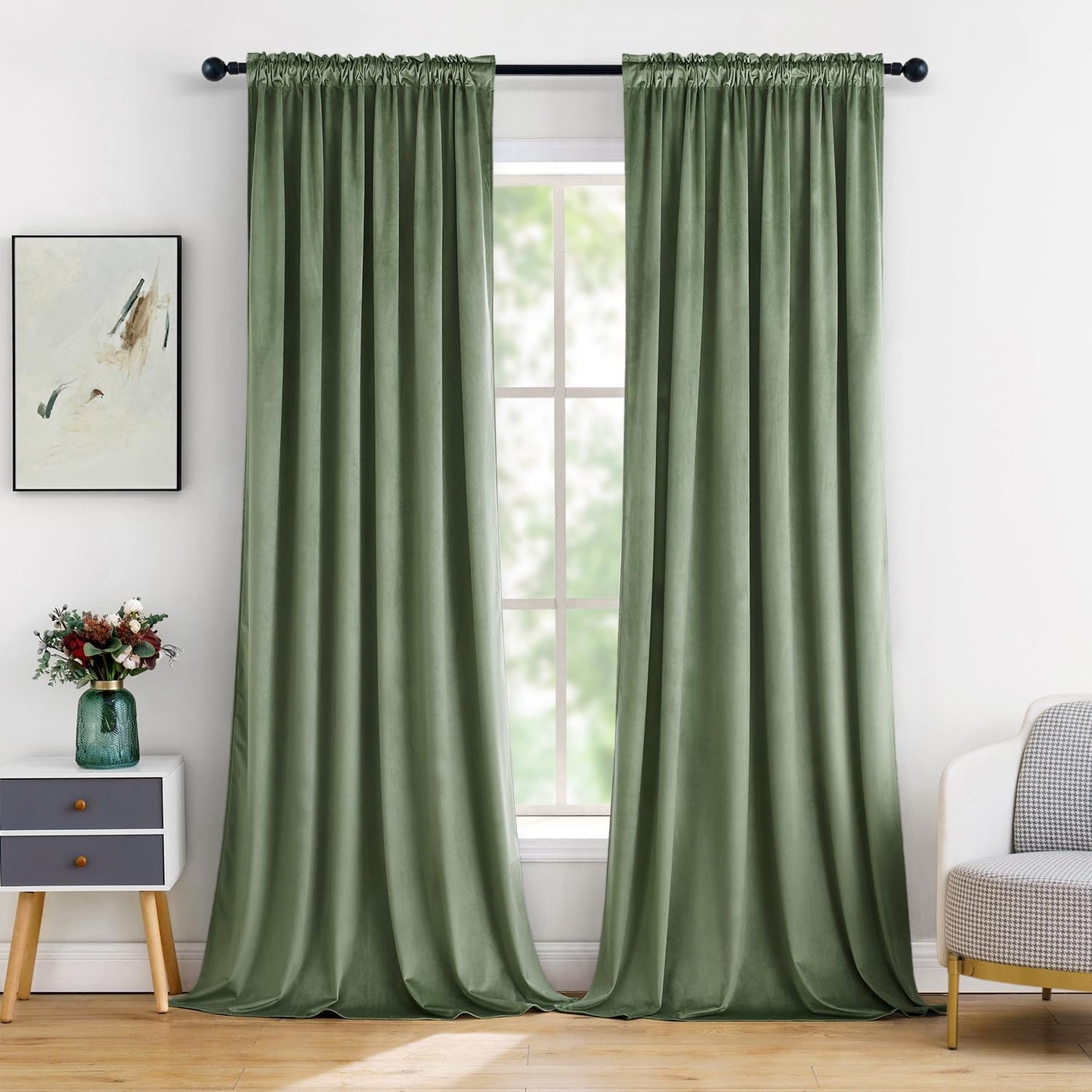 MIULEE Velvet Curtains Sage Green Thermal Insulated Blackout Drapes