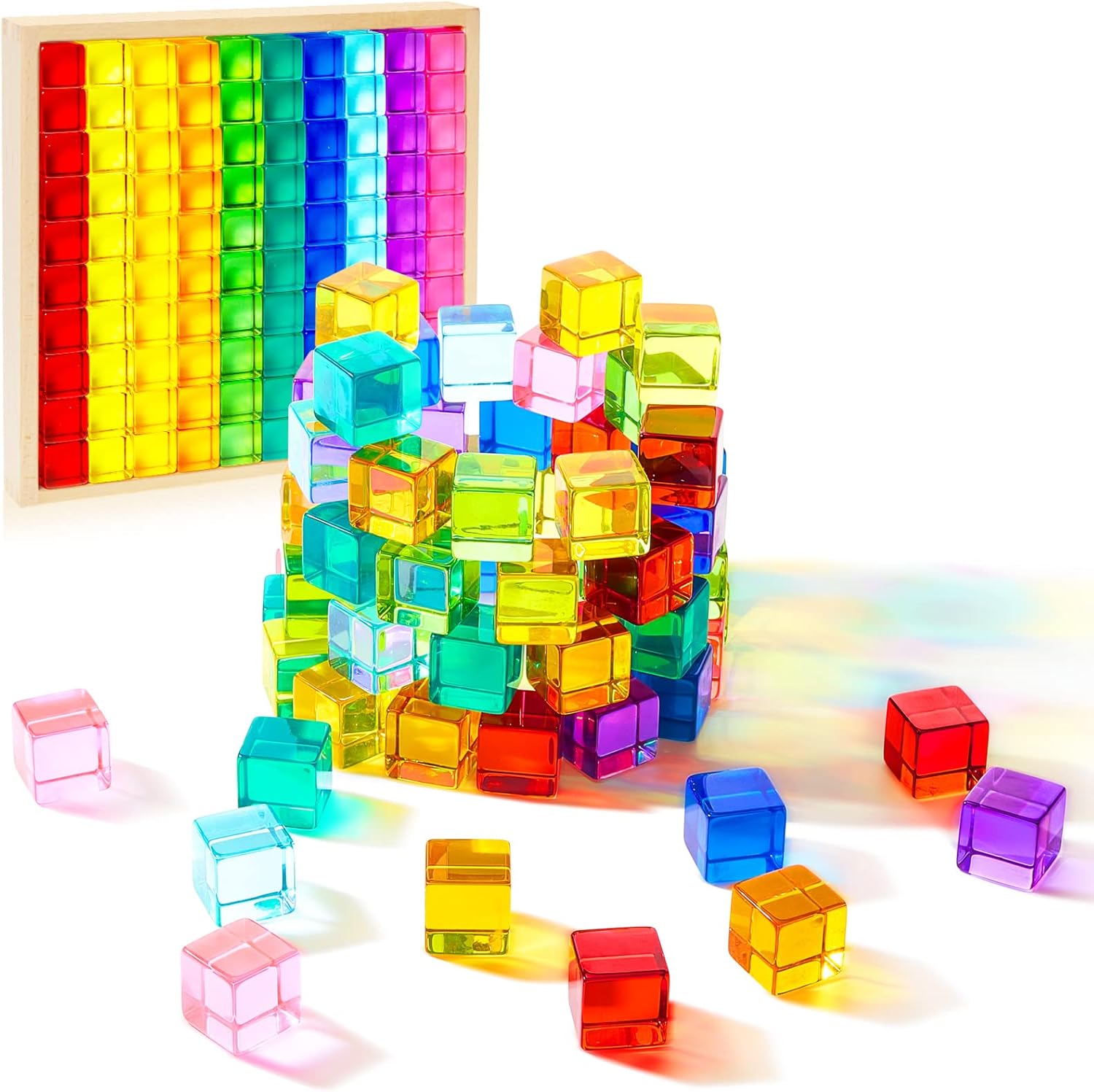100 Pcs Colored Acrylic Gem Cube Blocks for Educational Play