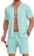 COOFANDY Men's 2 Piece Short Sleeve Knit Shirt and Shorts Set - Casual