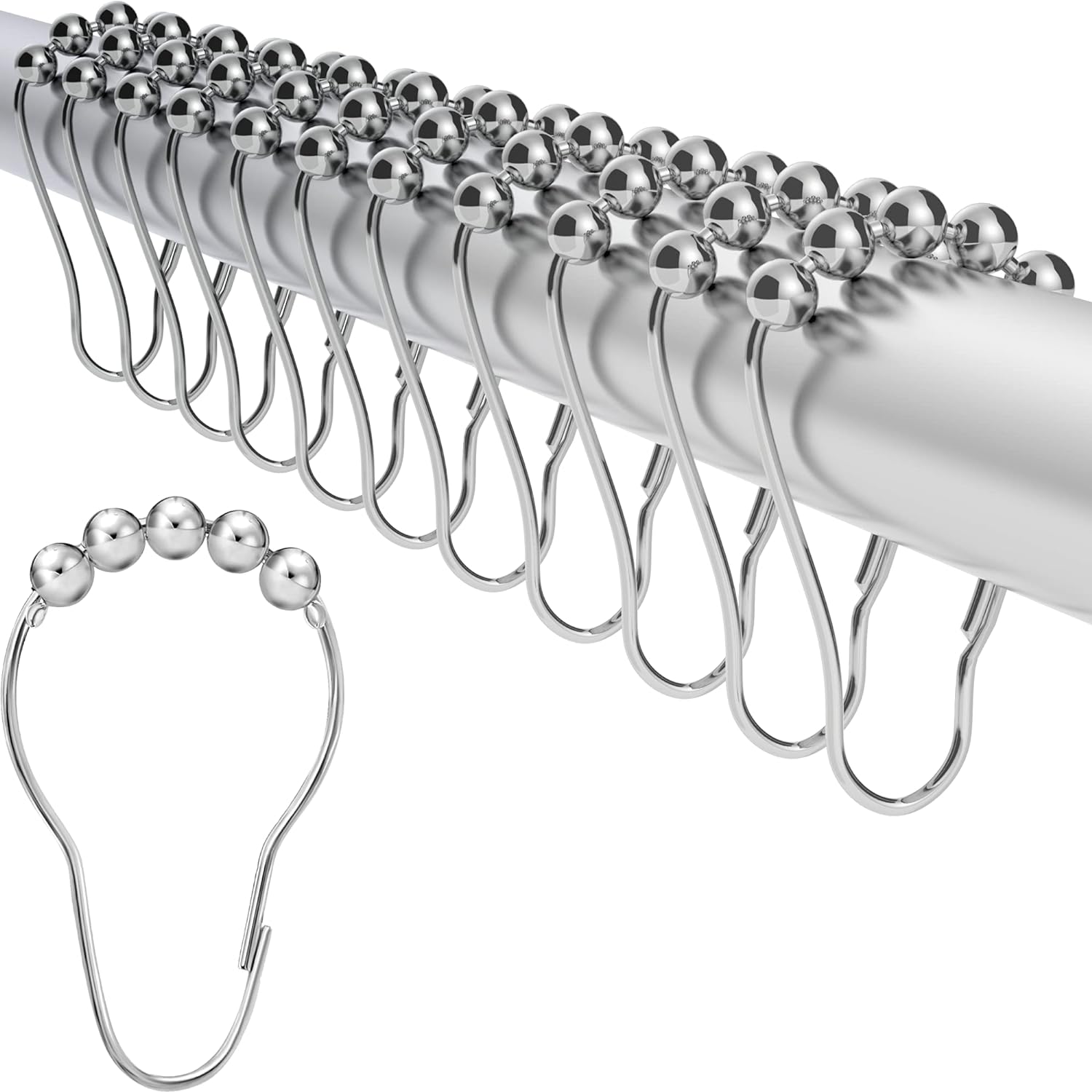 Rustproof Stainless Steel Shower Hooks - Set of 12
