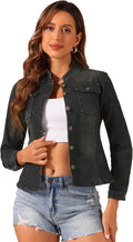 Allegra K Casual Denim Jacket for Women - Classic Stand Collar Fit 33%