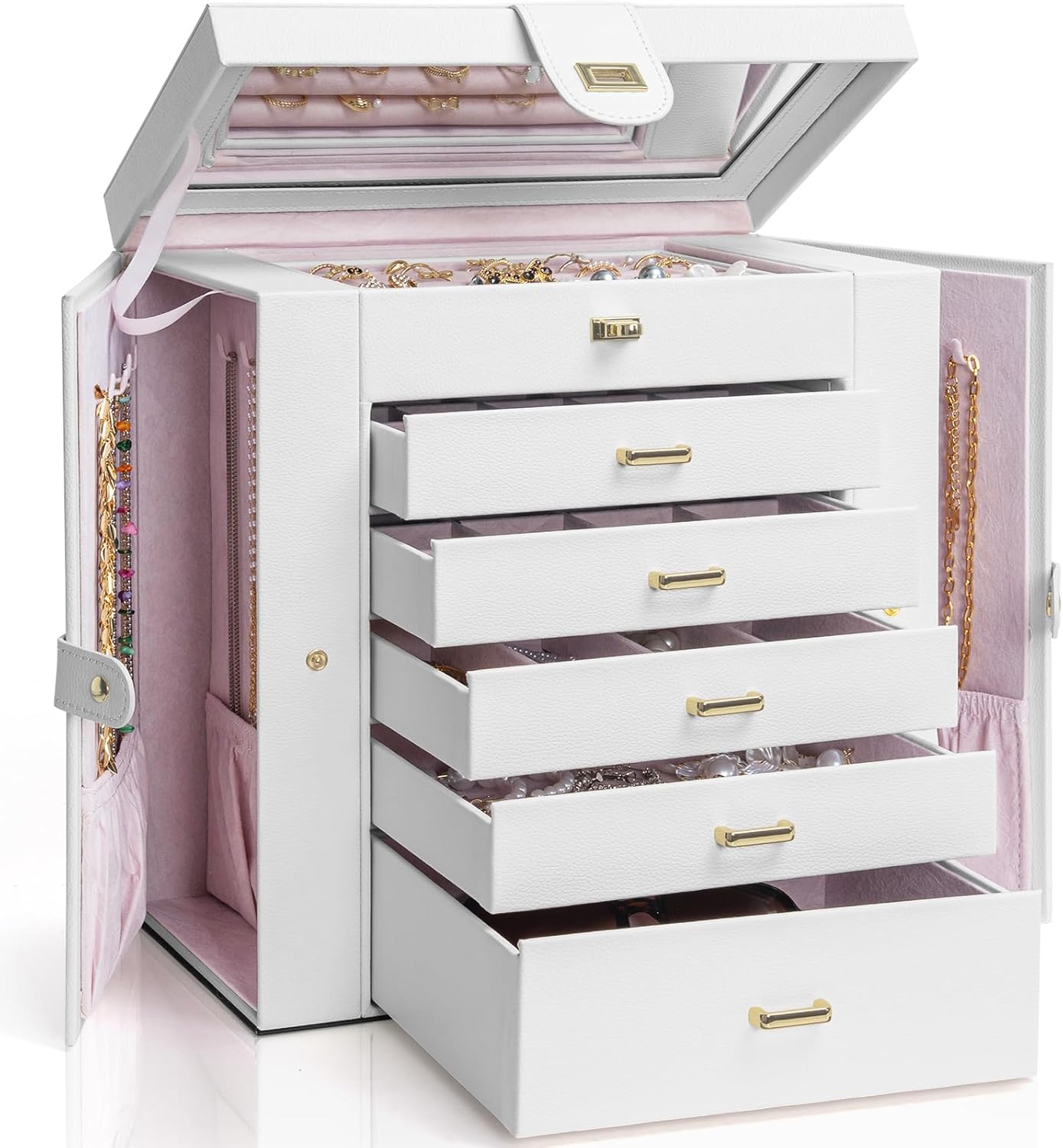 AKOZLIN Extra Large 6-Tier Jewelry Box Organizer with Mirror