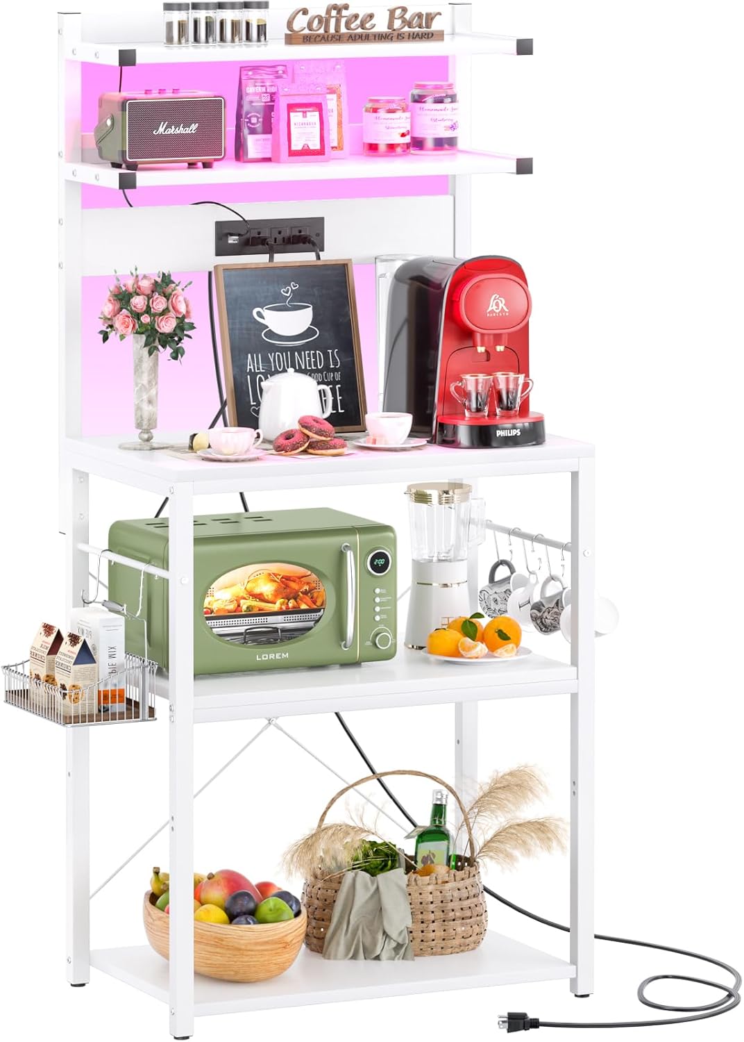 Aheaplus 5-Tier Kitchen Storage Rack with Power Outlet