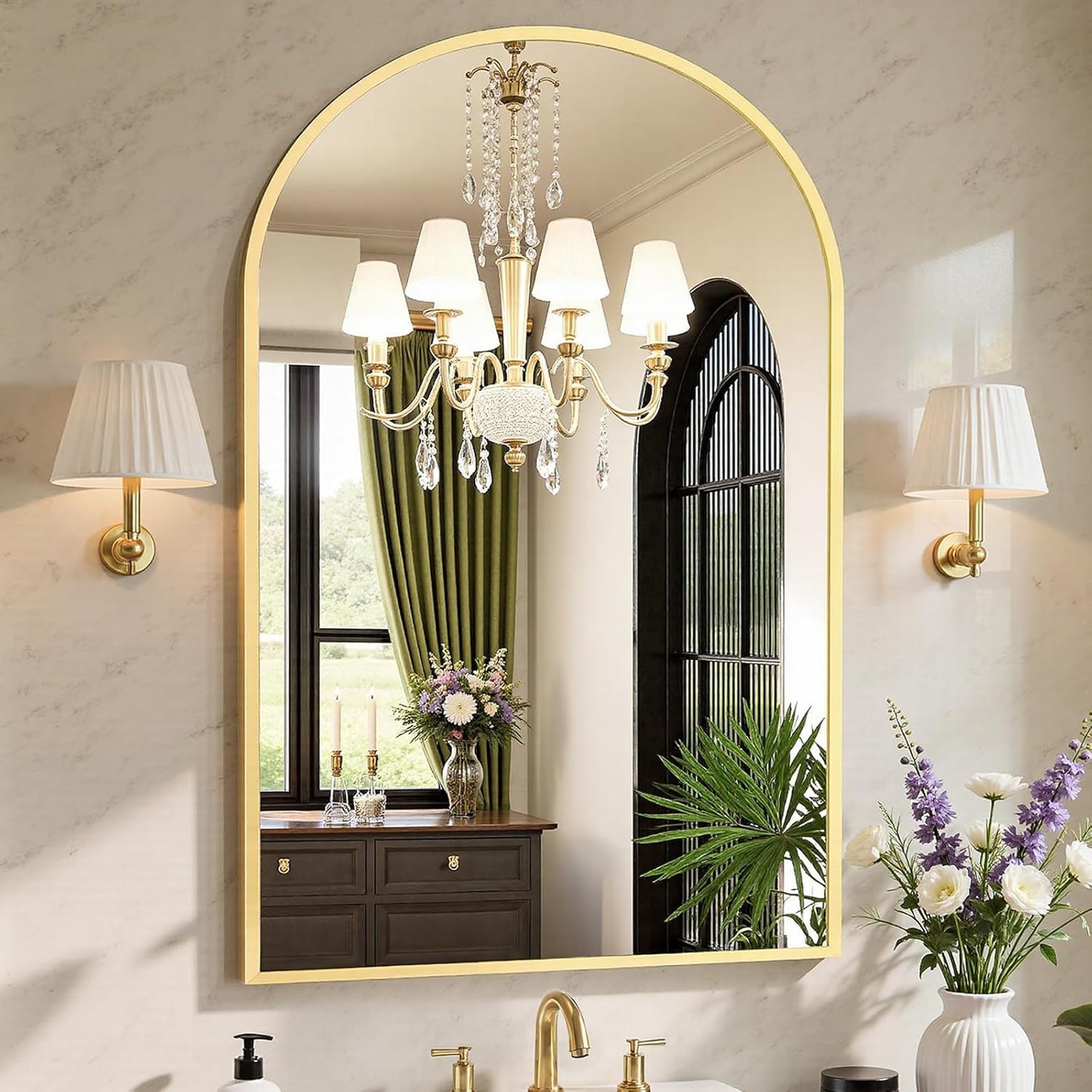 Arched Gold Bathroom Mirror with Metal Frame for Any Room