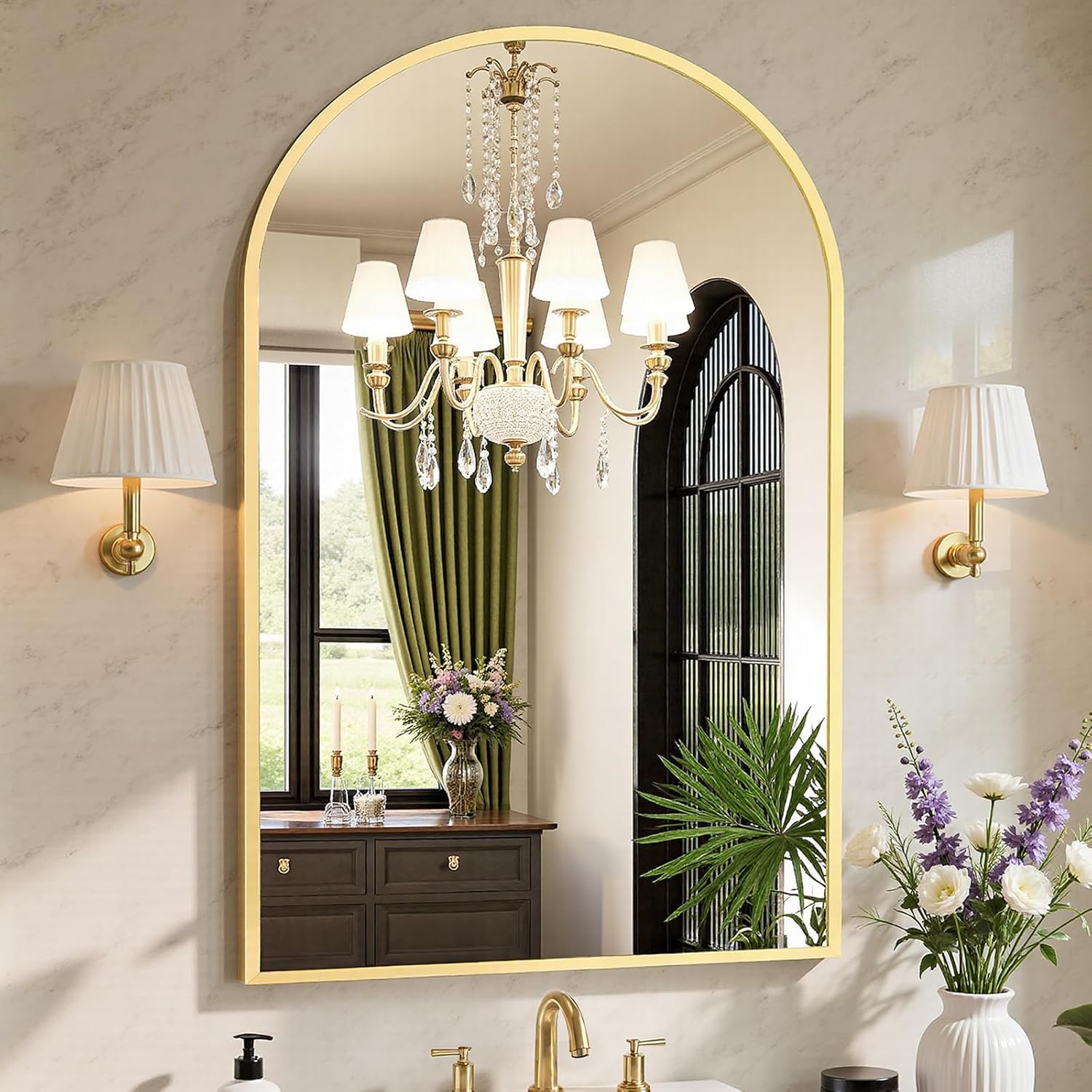Arched Gold Bathroom Mirror with Metal Frame for Any Room