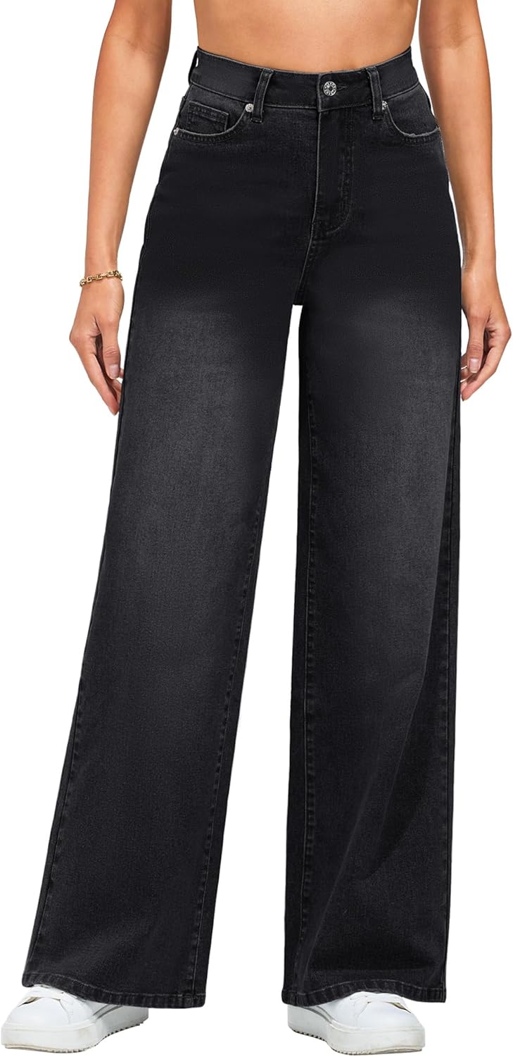Wide Leg Jeans for Women High Waisted Stretchy Denim Fashion