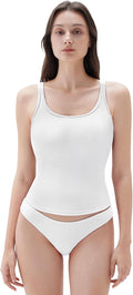 Women Padded Cotton Ribbed Long Tank Top - Scoop Neck Cami