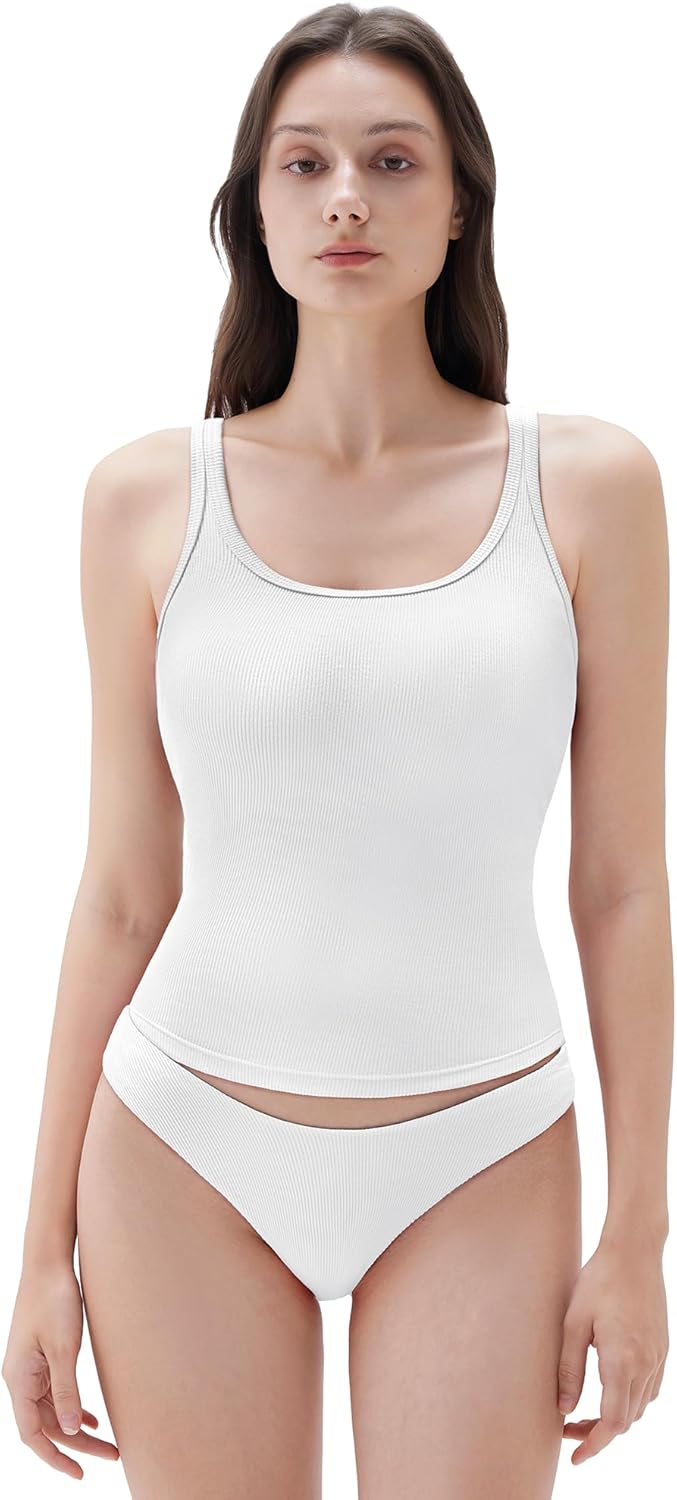 SUUKSESS Women Padded Cotton Ribbed Long Tank Tops for Summer