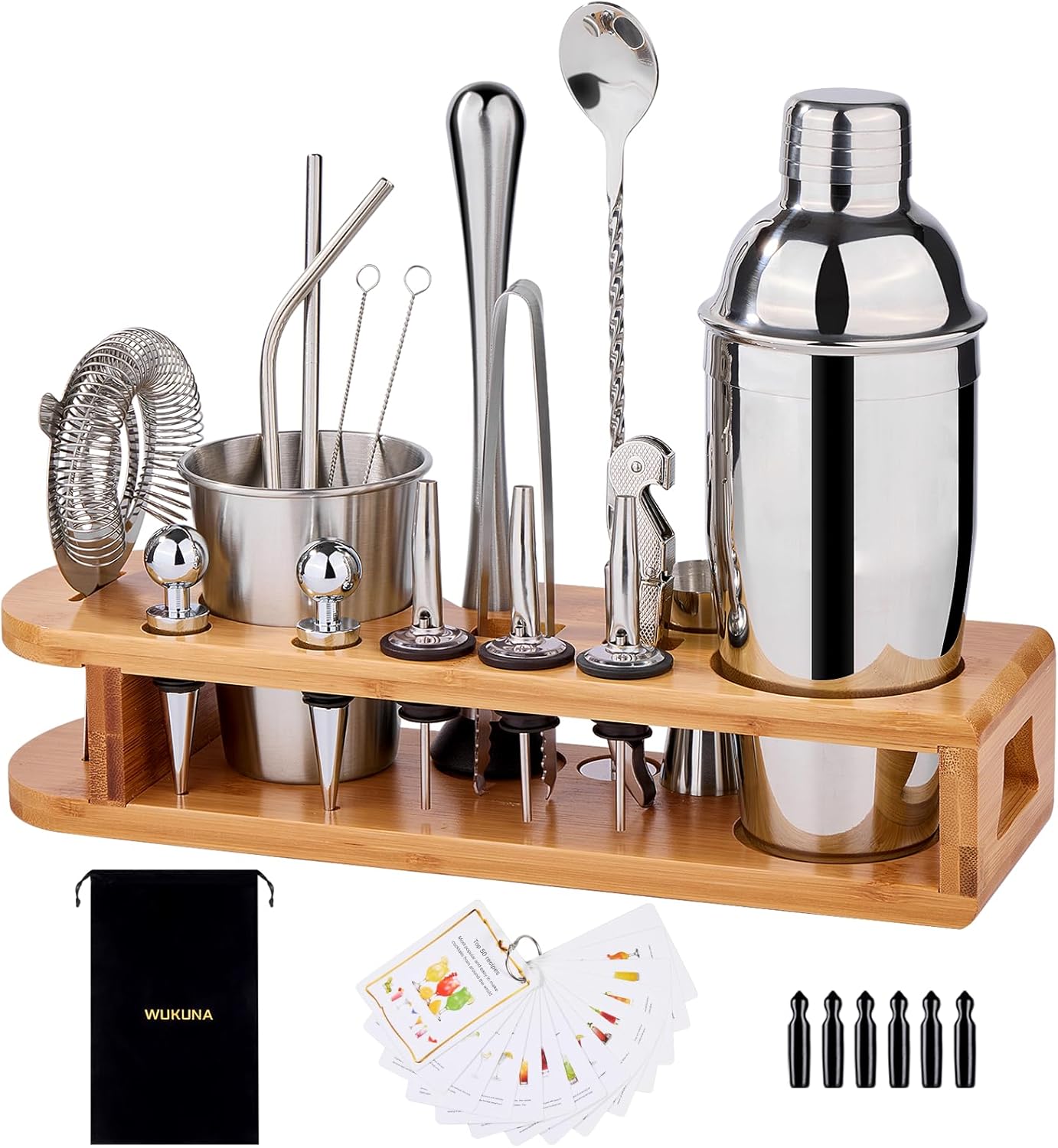 Wukuna 26-Piece Stainless Steel Cocktail Shaker Set for Perfect Mixology