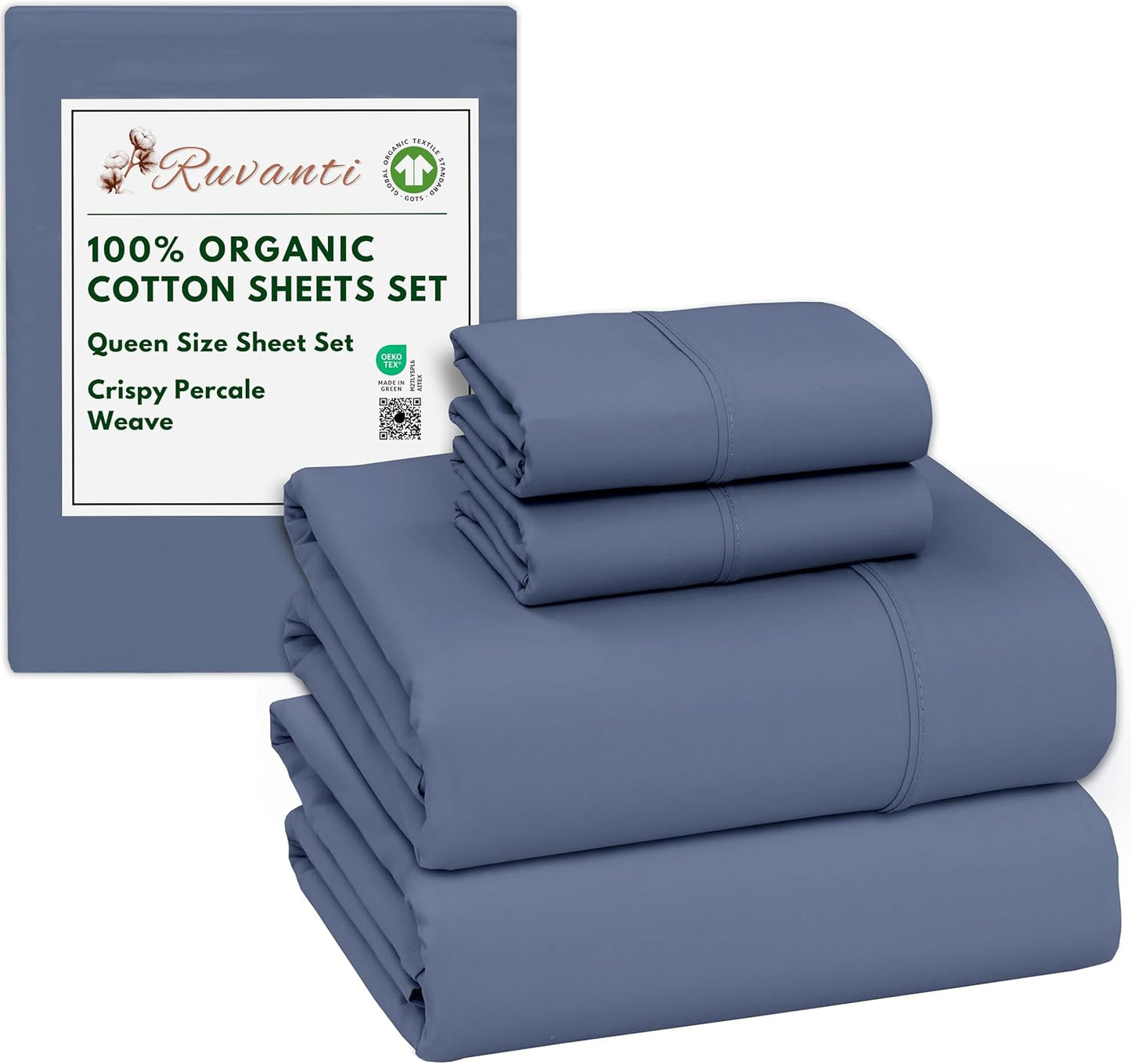 100% Organic Cotton Queen Size Sheets with Deep Pocket Fit