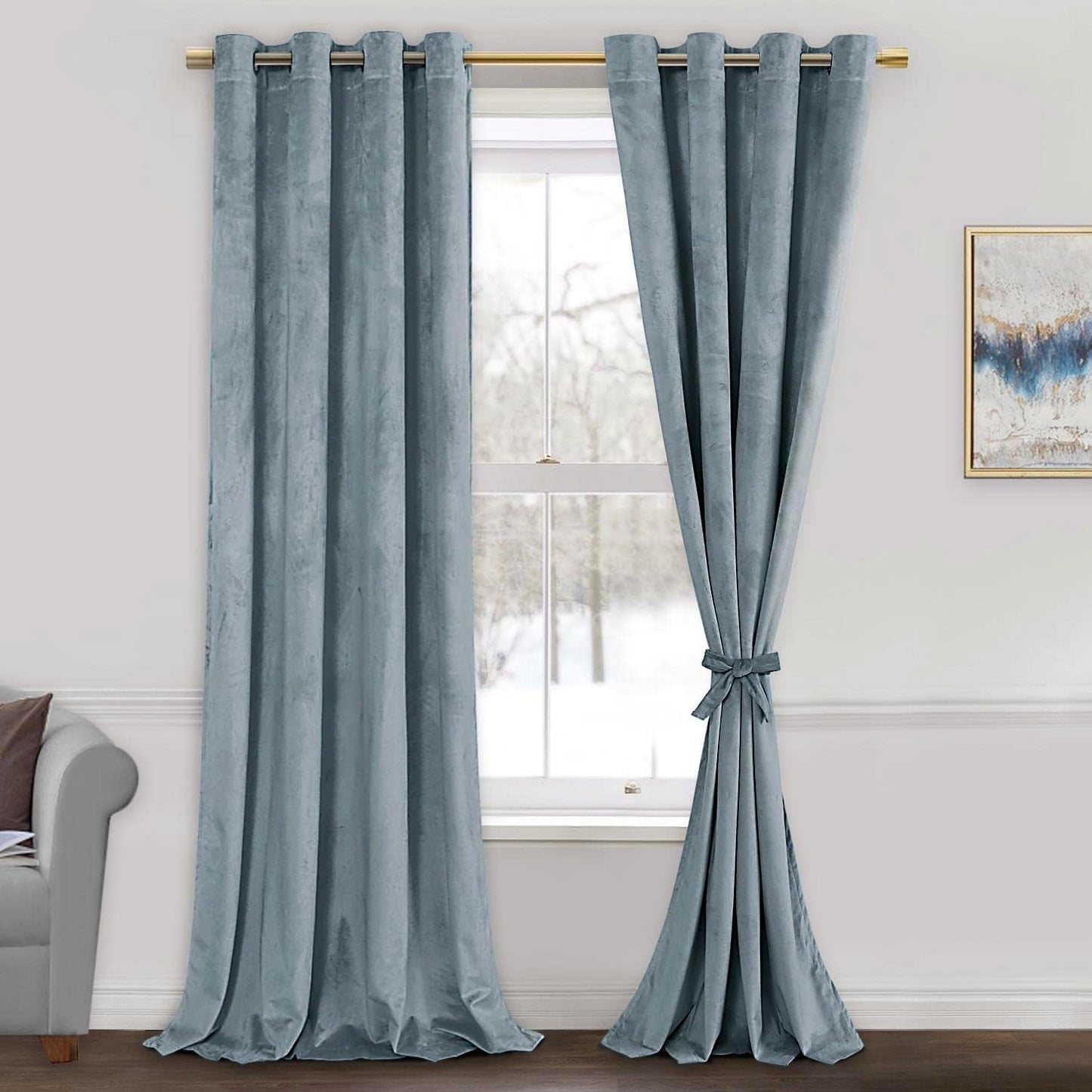 JIUZHEN Stone Blue Velvet Curtains for Bedroom & Living Room