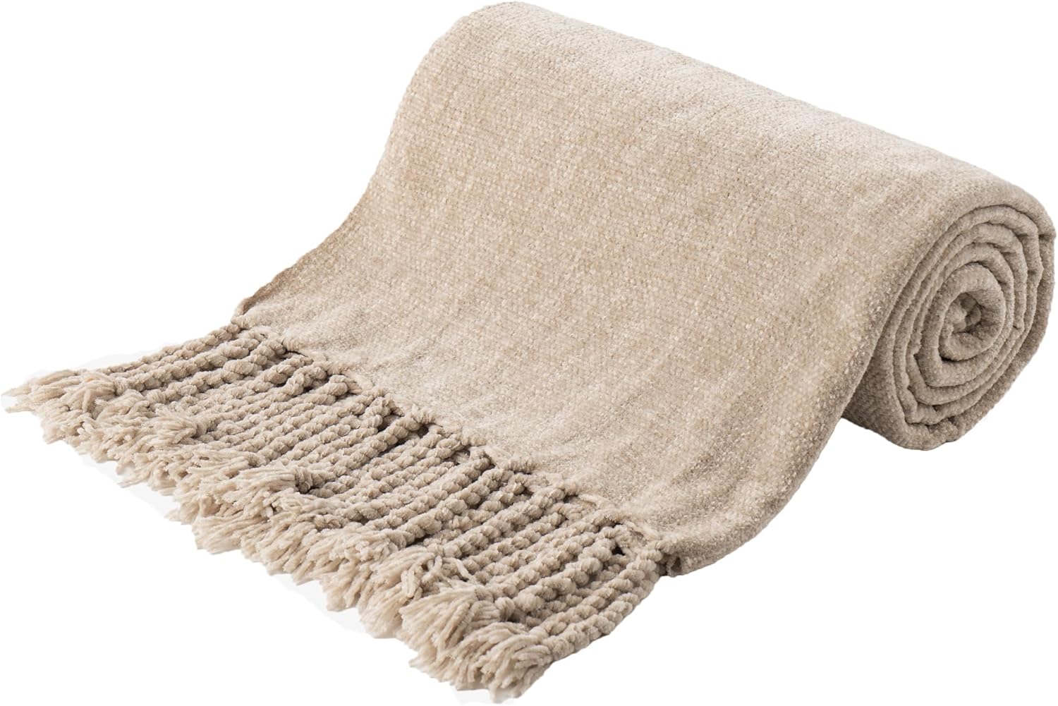 BATTILO HOME Beige Chenille Throw Blanket for Cozy Comfort