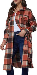 Xaspee Womens Long Plaid Shacket Jacket - Casual MidLong Coat