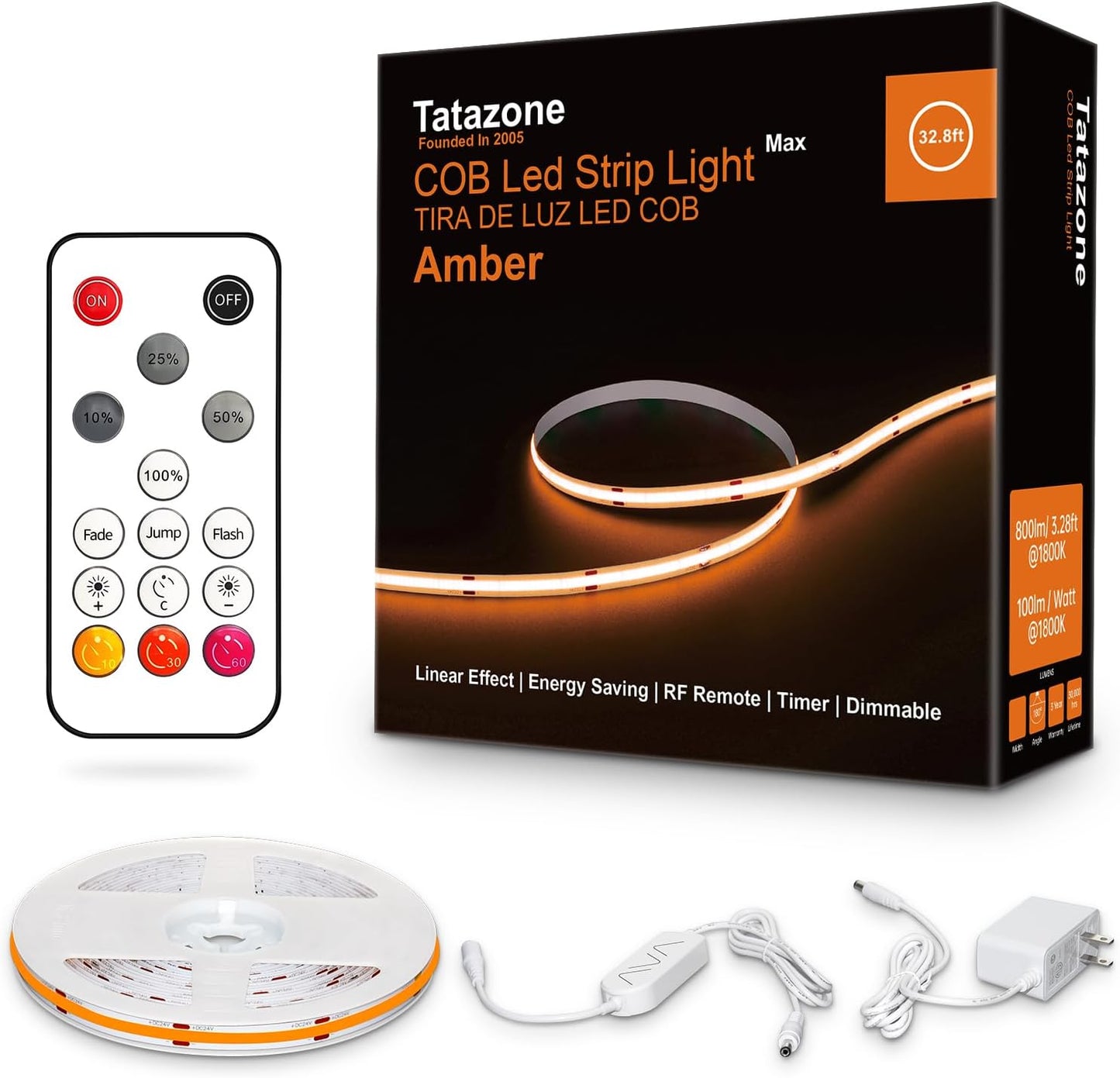 32.8ft COB Led Strip Lights with RF Remote for Dimming
