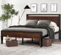 SHA CERLIN 14 Inch Metal Platform Bed Frame with Wooden Headboard