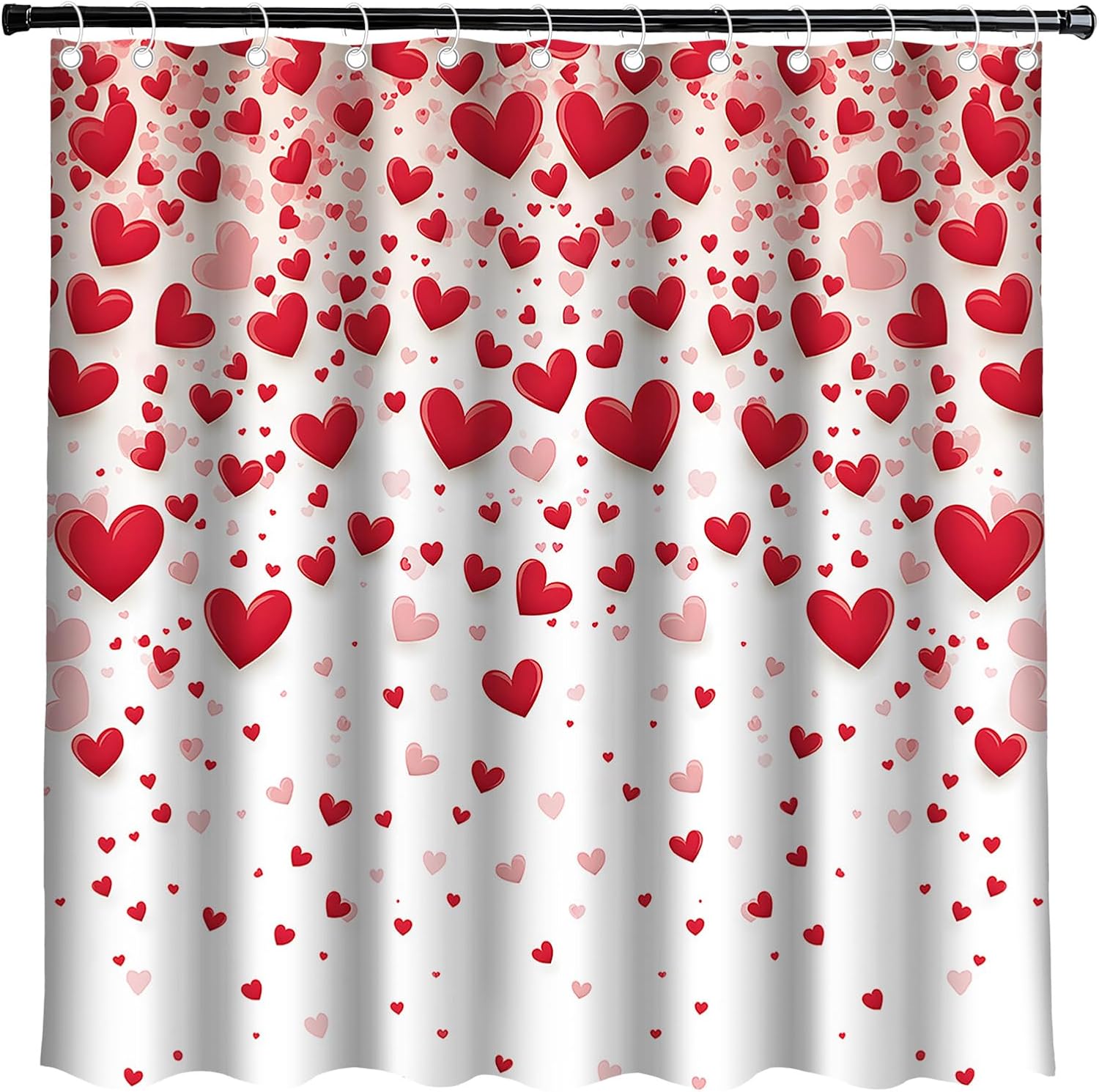 Romantic Red Heart Shower Curtain - 70x70 Polyester Bath Decor