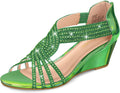 PIZZ ANNU Diana Low Wedge Sandals for Women - Sparkly (Style D8VD)