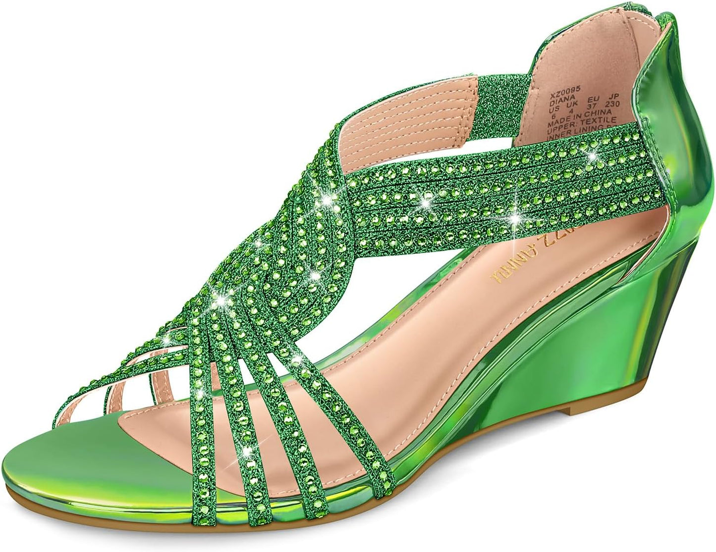 Diana Low Wedge Sandals with Sparkly Rhinestones for Women