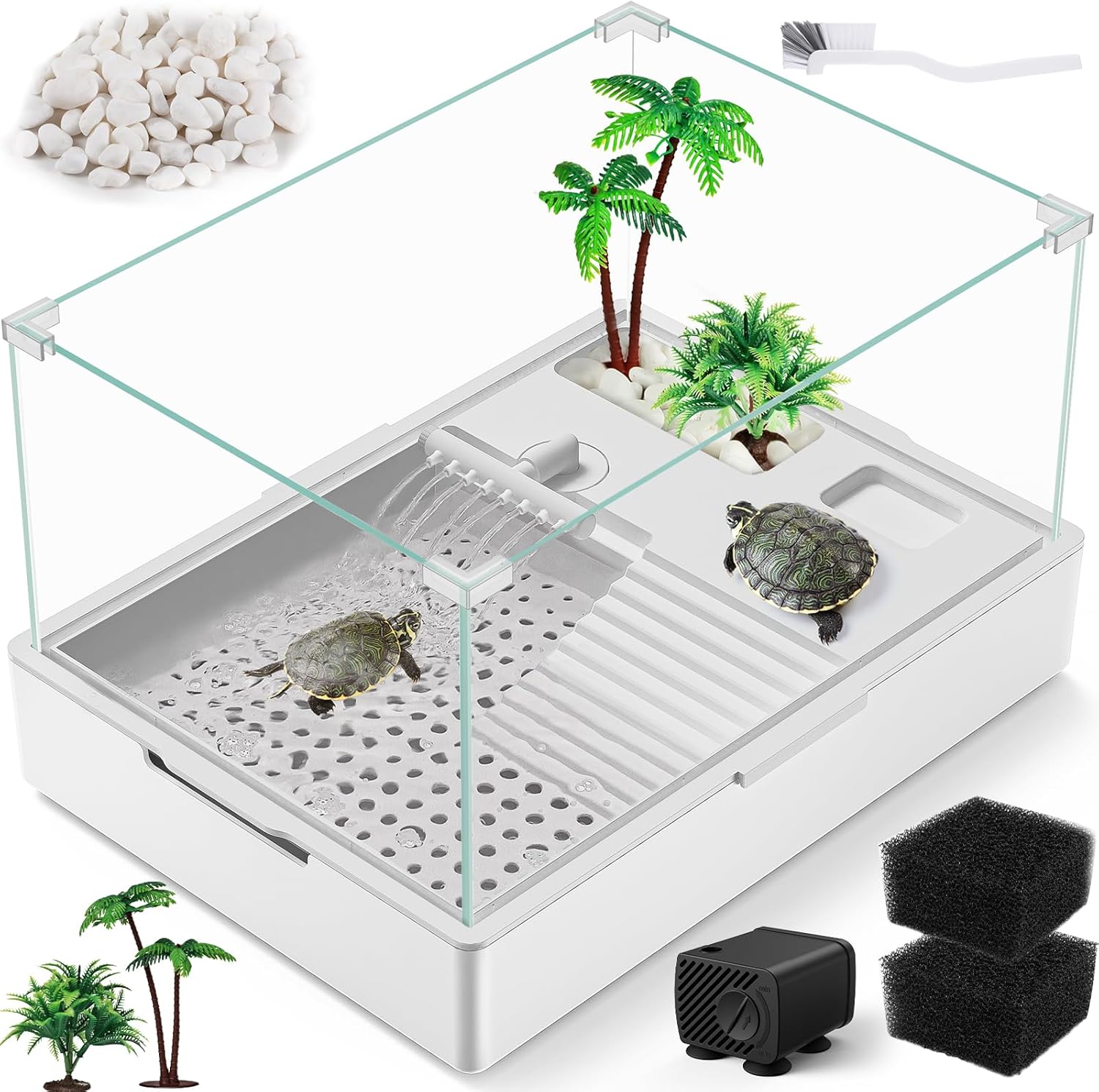 Small Turtle Tank Starter Kit with Adjustable Water Pump and Shower