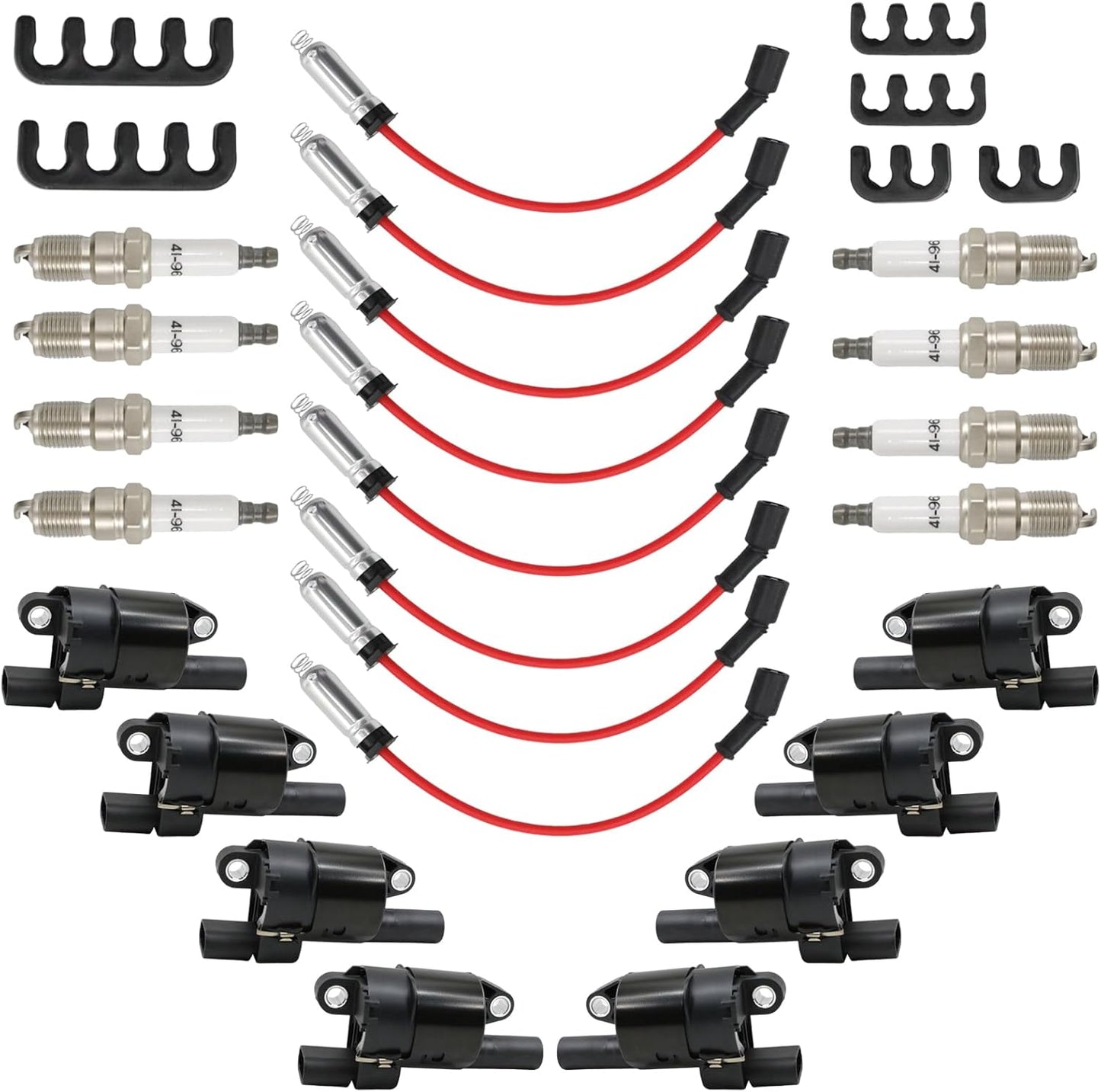 UF414 Round Ignition Coil Set with Spark Plugs and Wires for Chevy