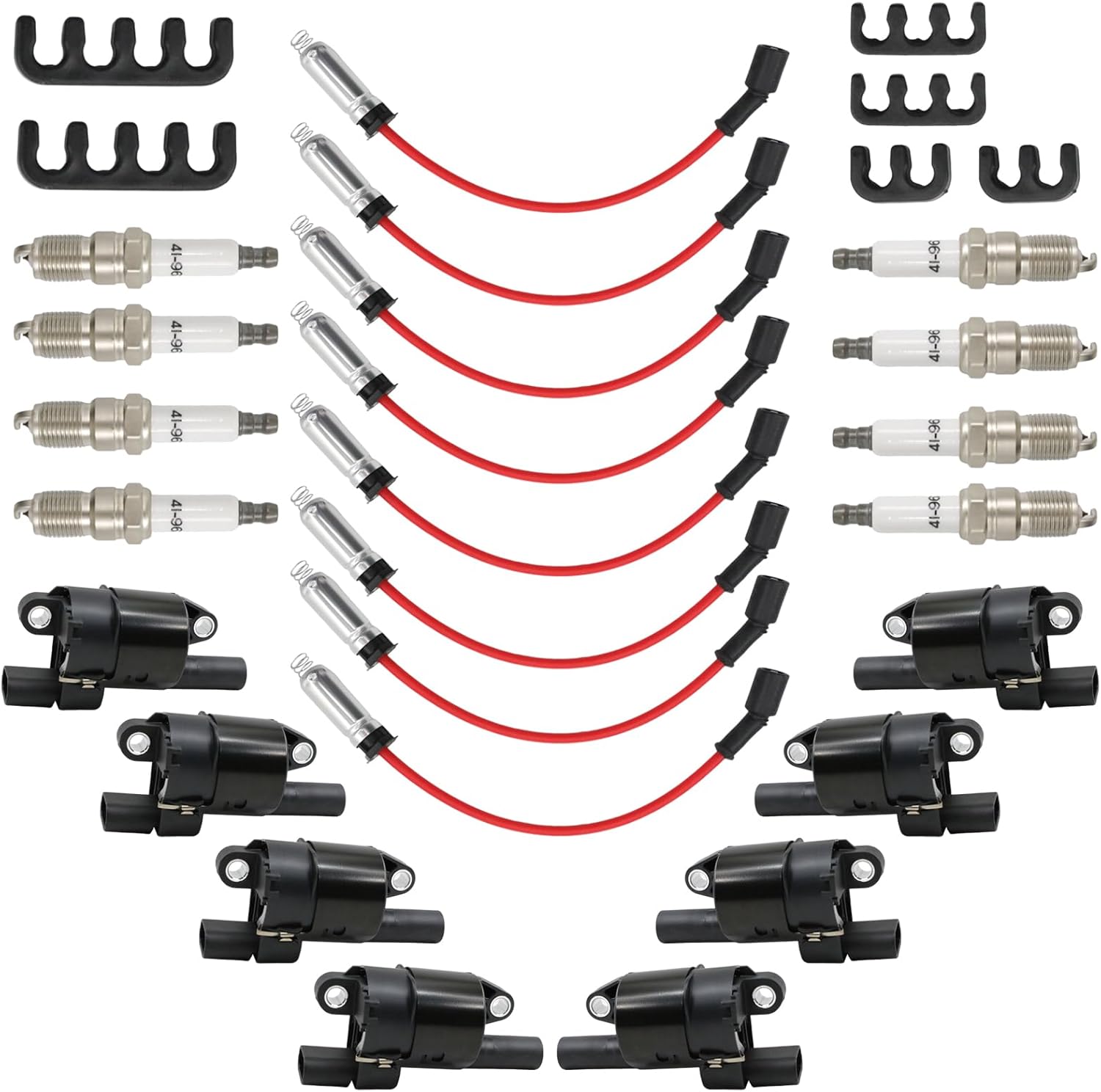 UF414 Round Ignition Coil Set with Spark Plugs and Wires for Chevy
