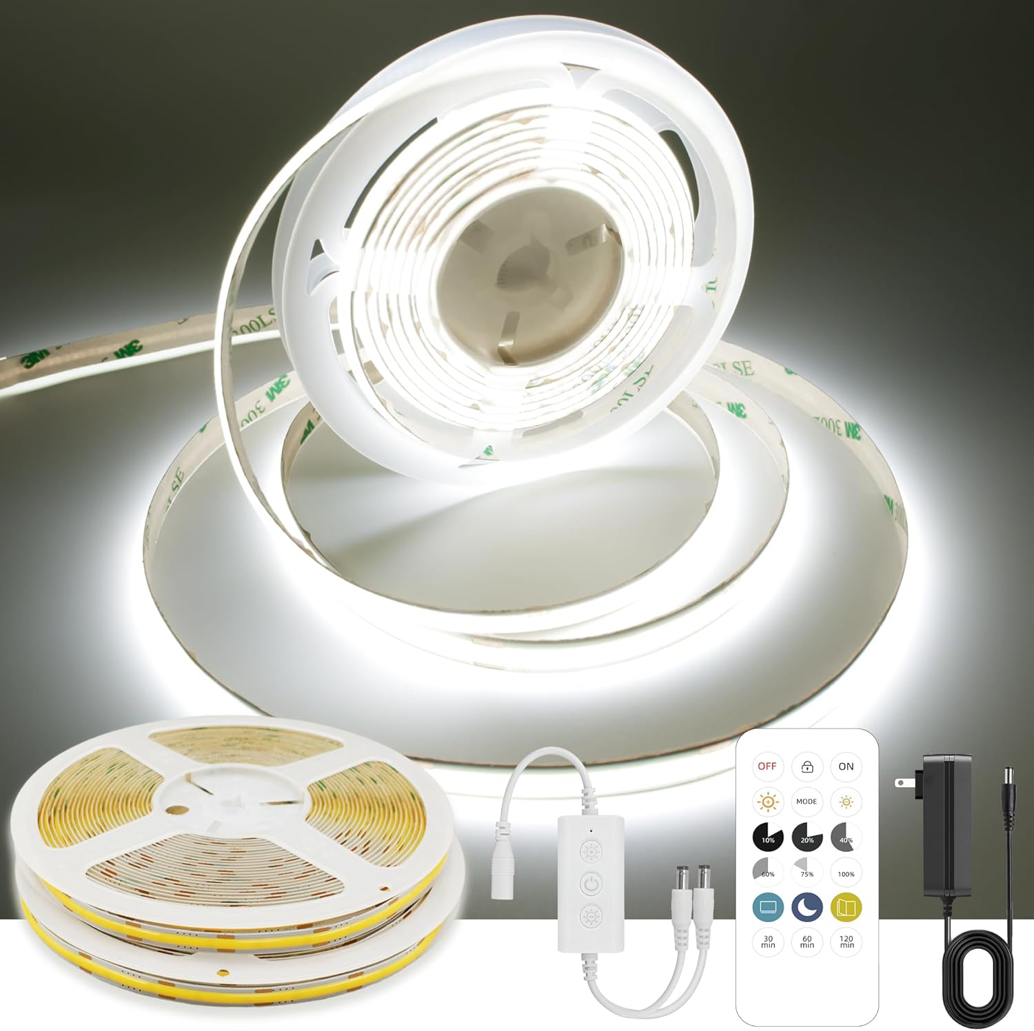 65.6ft White COB LED Strip Light for Bright Home Decoration