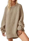Womens Oversized Fuzzy Crew Neck Sweater - Slouchy Fall Tunic