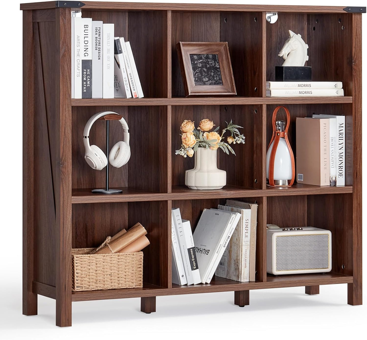 9 Cube Bookcase for Home Office - Rustic Farmhouse Design