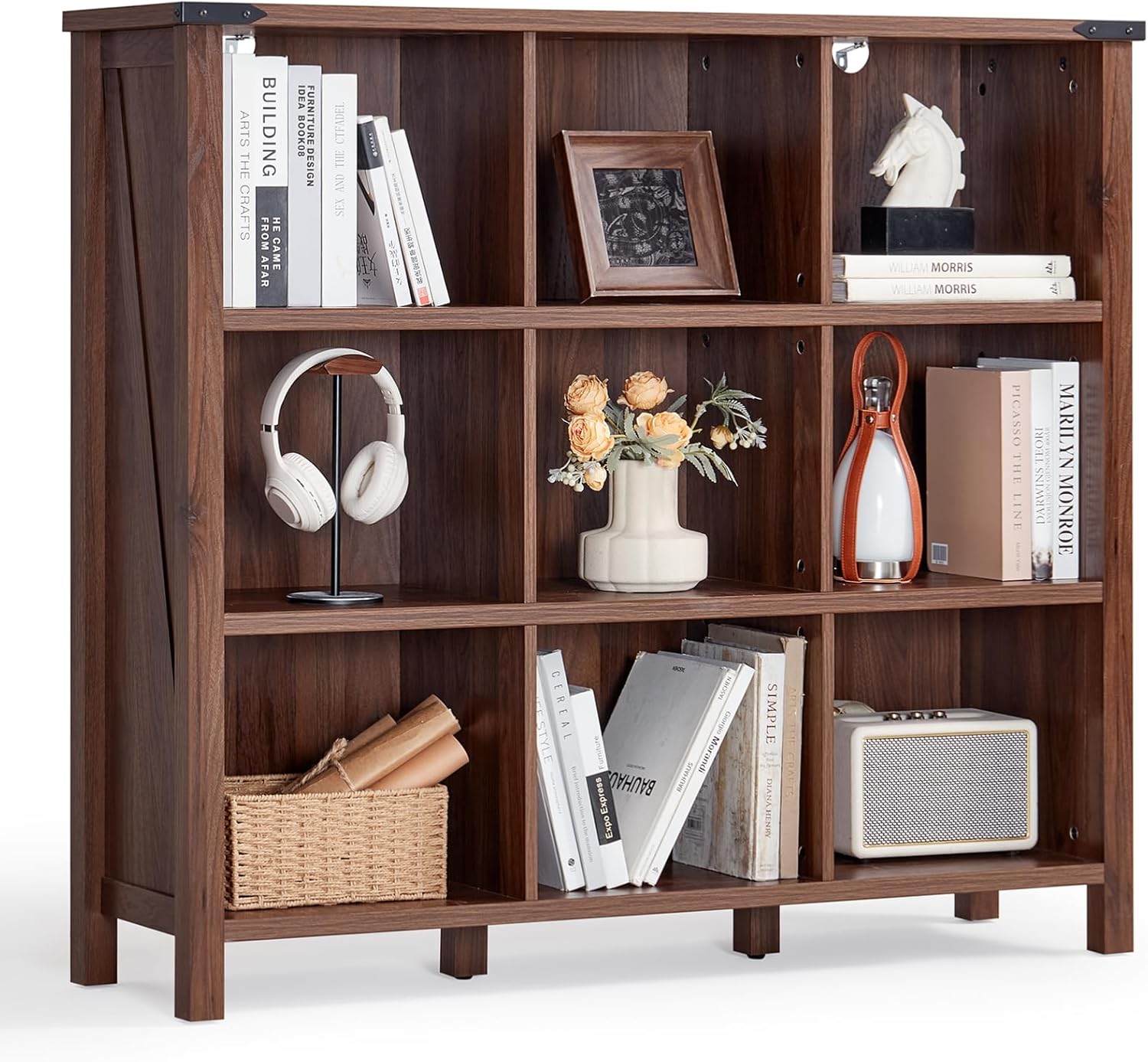 9 Cube Bookcase for Home Office - Rustic Farmhouse Design