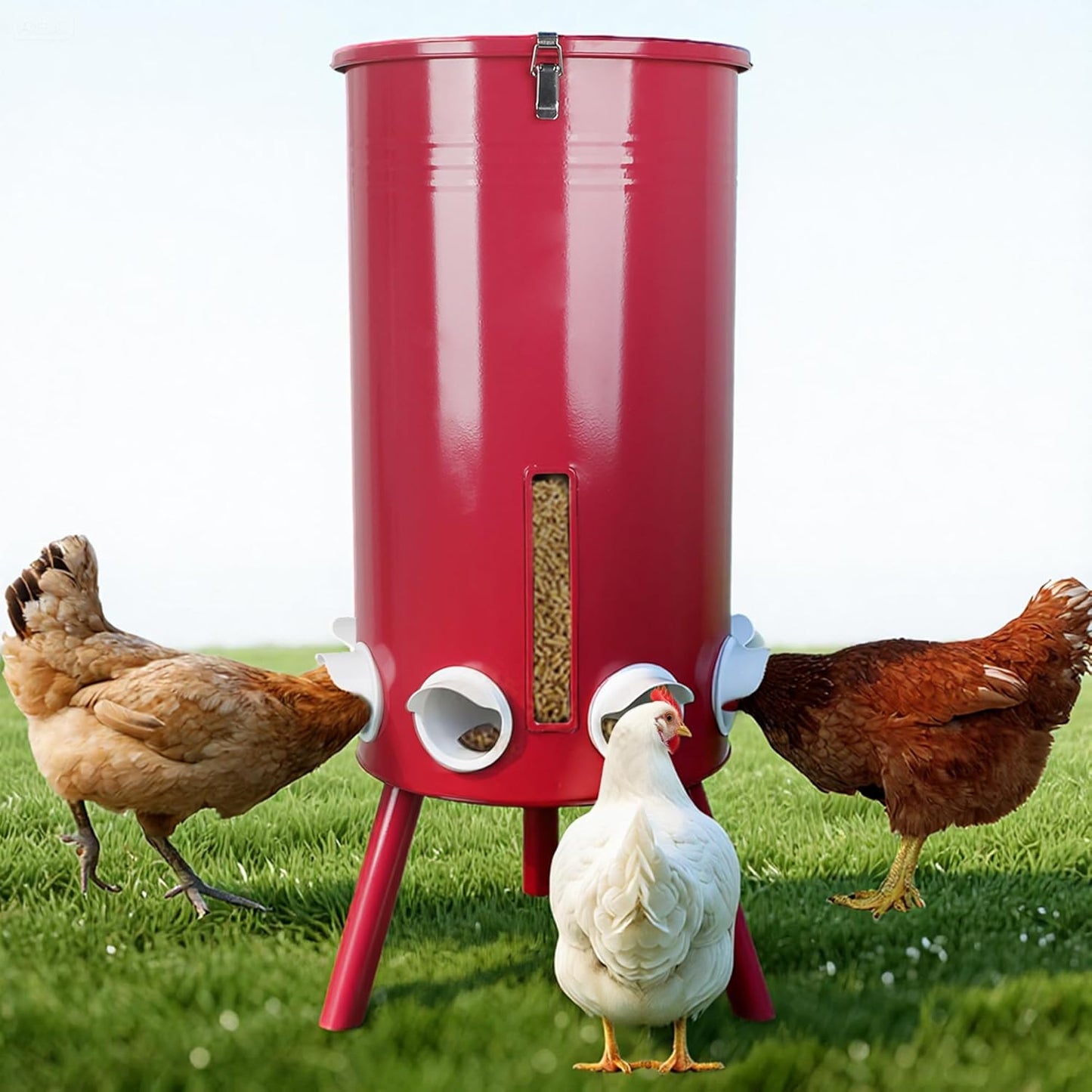 KOL 75 LB Large Free Standing Chicken Feeder for Poultry Care