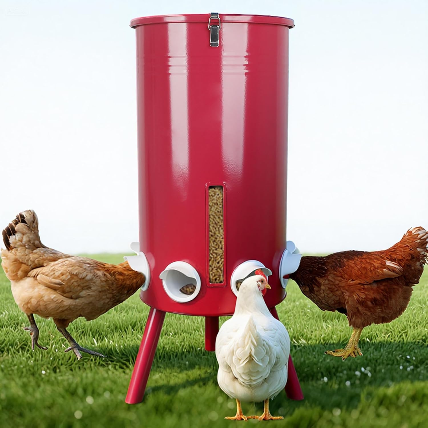 KOL 75 LB Large Free Standing Chicken Feeder for Poultry Care