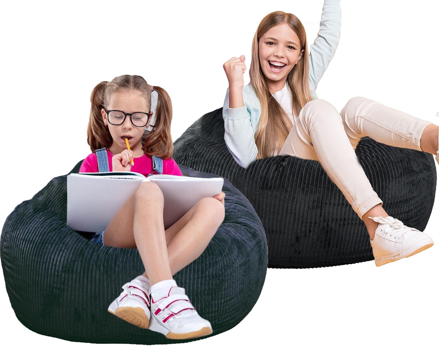 Classic Bean Bag Chair with Faux Rabbit Fur for Kids and Teens