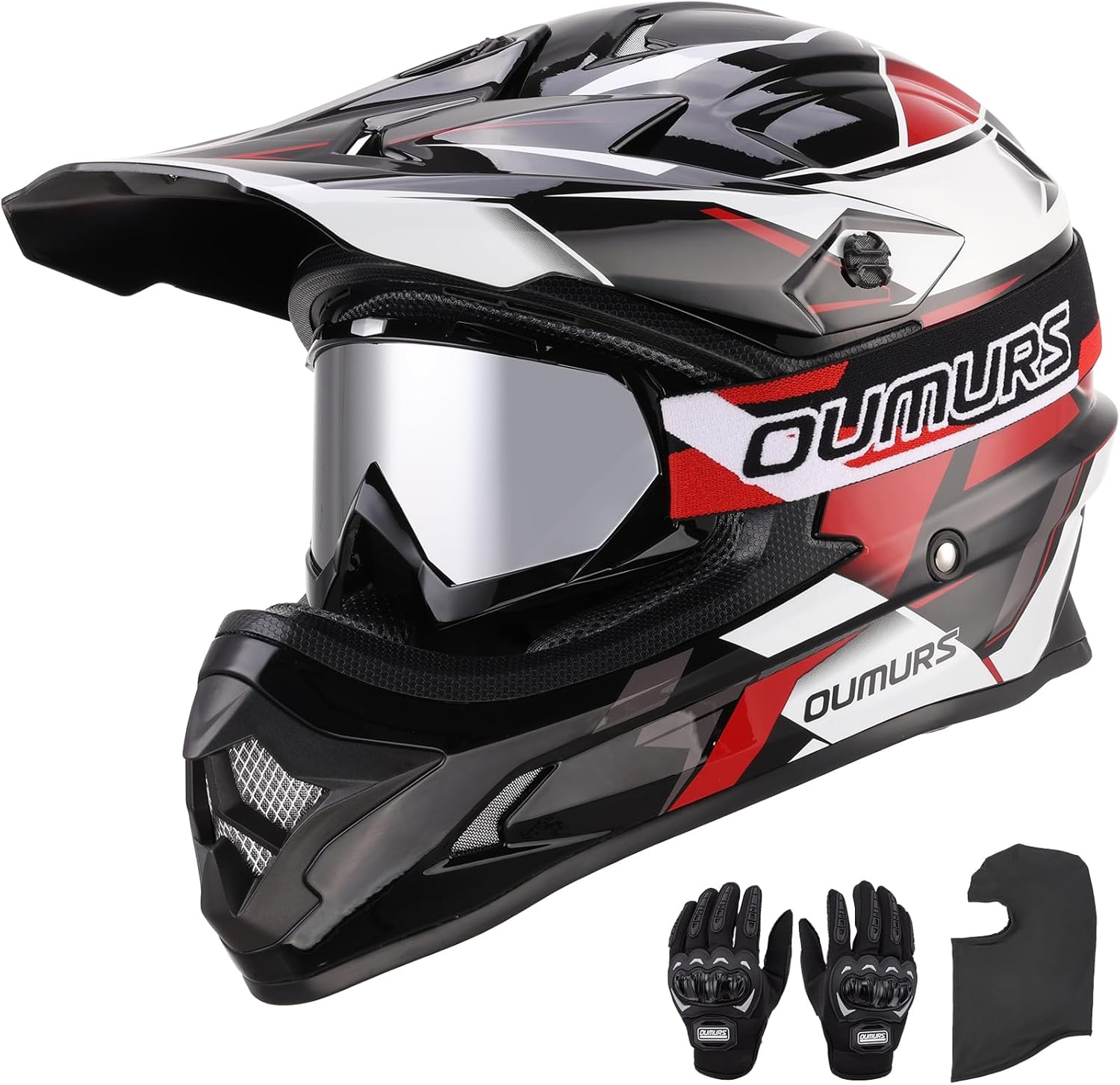 DOT Adult ATV Dirt Bike Helmet with Goggles and Gloves Set