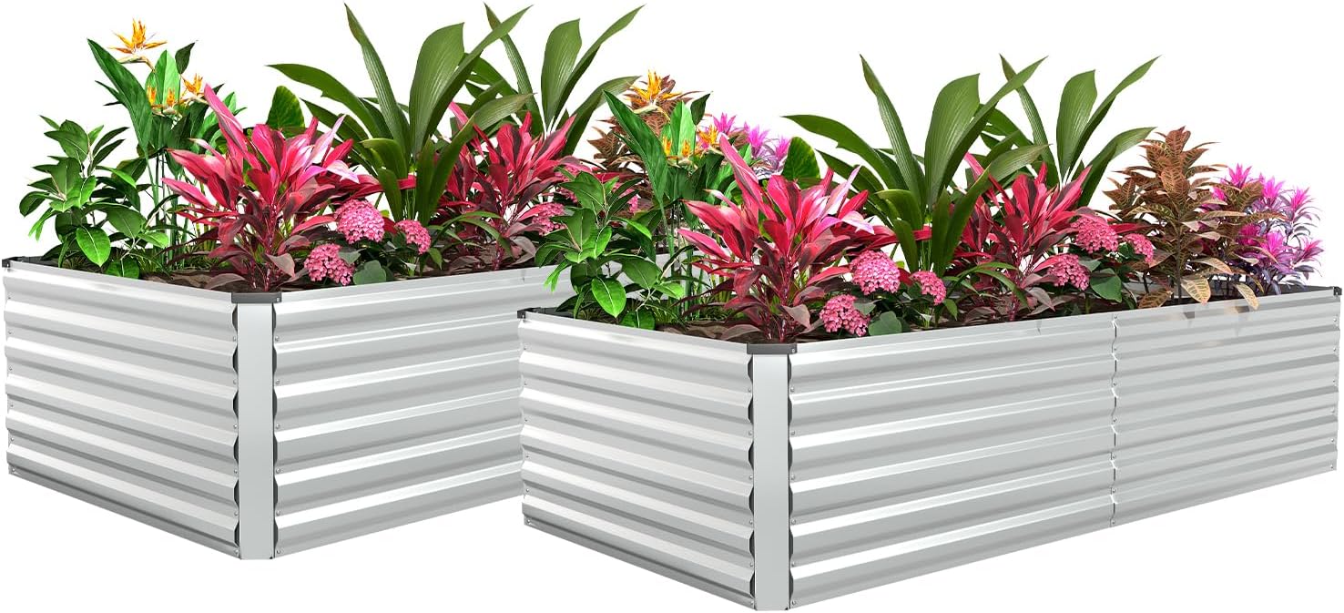 Galvanized Raised Garden Bed for Vegetables and Flowers, 8x4x2ft